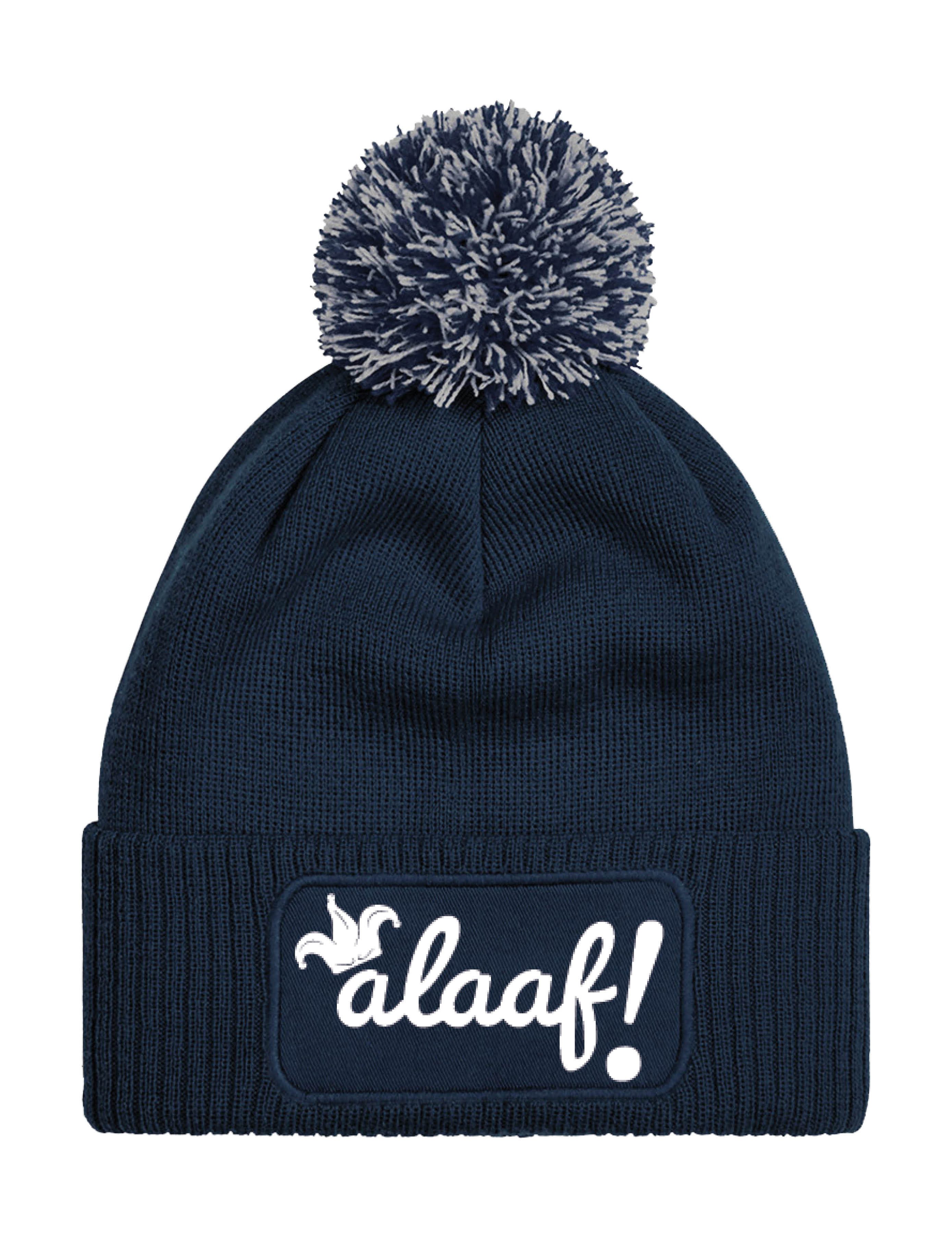 Beanie Unisex Strick Bommel Beanie Mütze mit Alaaf Aufdruck Geschenk