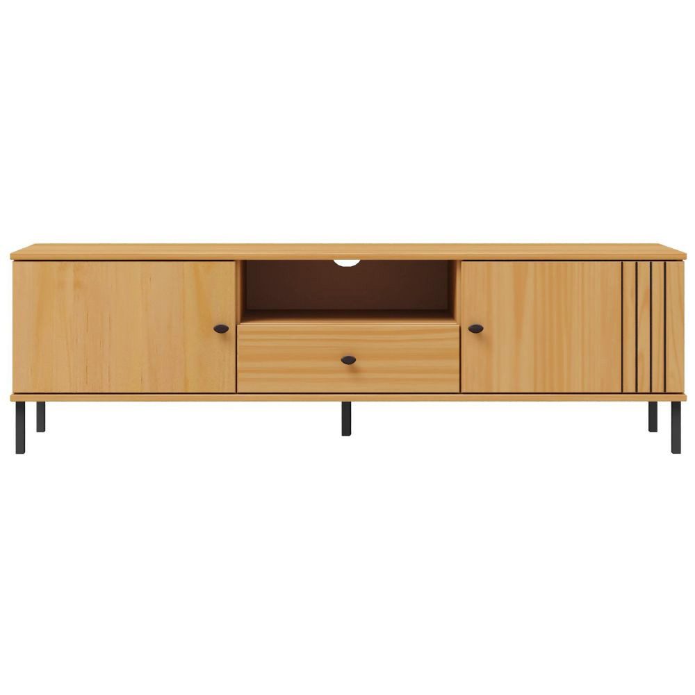 Lomadox Lowboard WILLOW-69, Kiefer massiv eichefarbig lackiert offenes Fach 158x47x40 cm