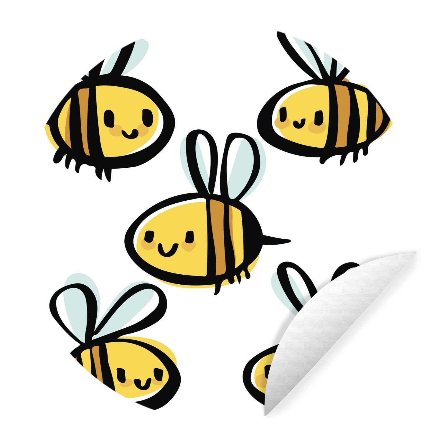 MuchoWow Wandsticker Eine Illustration von fünf Bienen (1 St), Tapetenkreis für Kinderzimmer, Tapetenaufkleber, Rund, Wohnzimmer