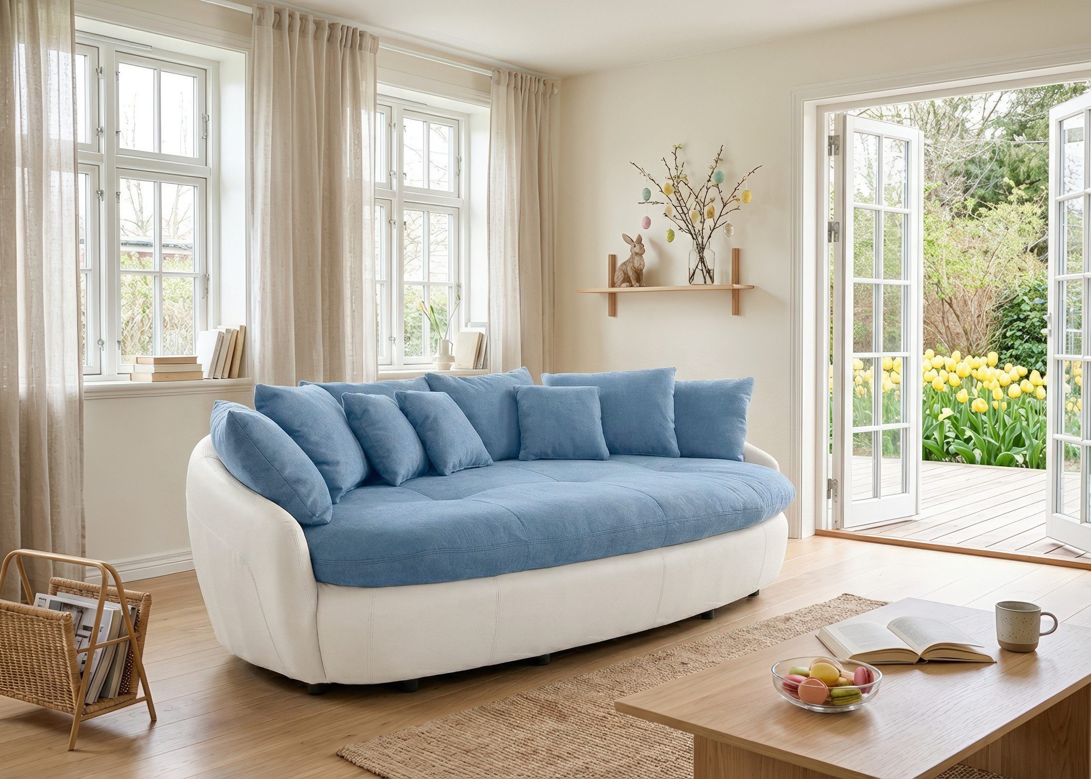 COTTA Big-Sofa Aruba, B. 238cm, bequemer Sitzkomfort durch Wellenfedern, Mattenoptik, gemütliches Megasofa in XXL in organischer Form mit vielen Kissen