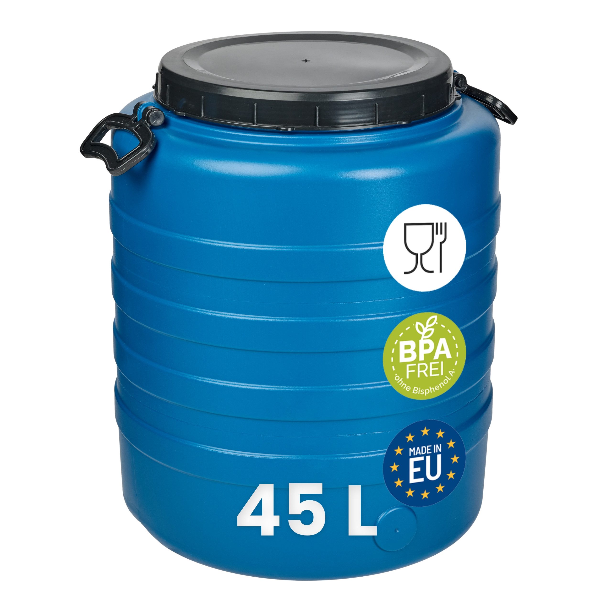Garronda Regentonne 45 L Weithalsfass aus HDPE Kunststofffass und Wasserbehälter GD-0186, 45 l, (ohne Hahn)