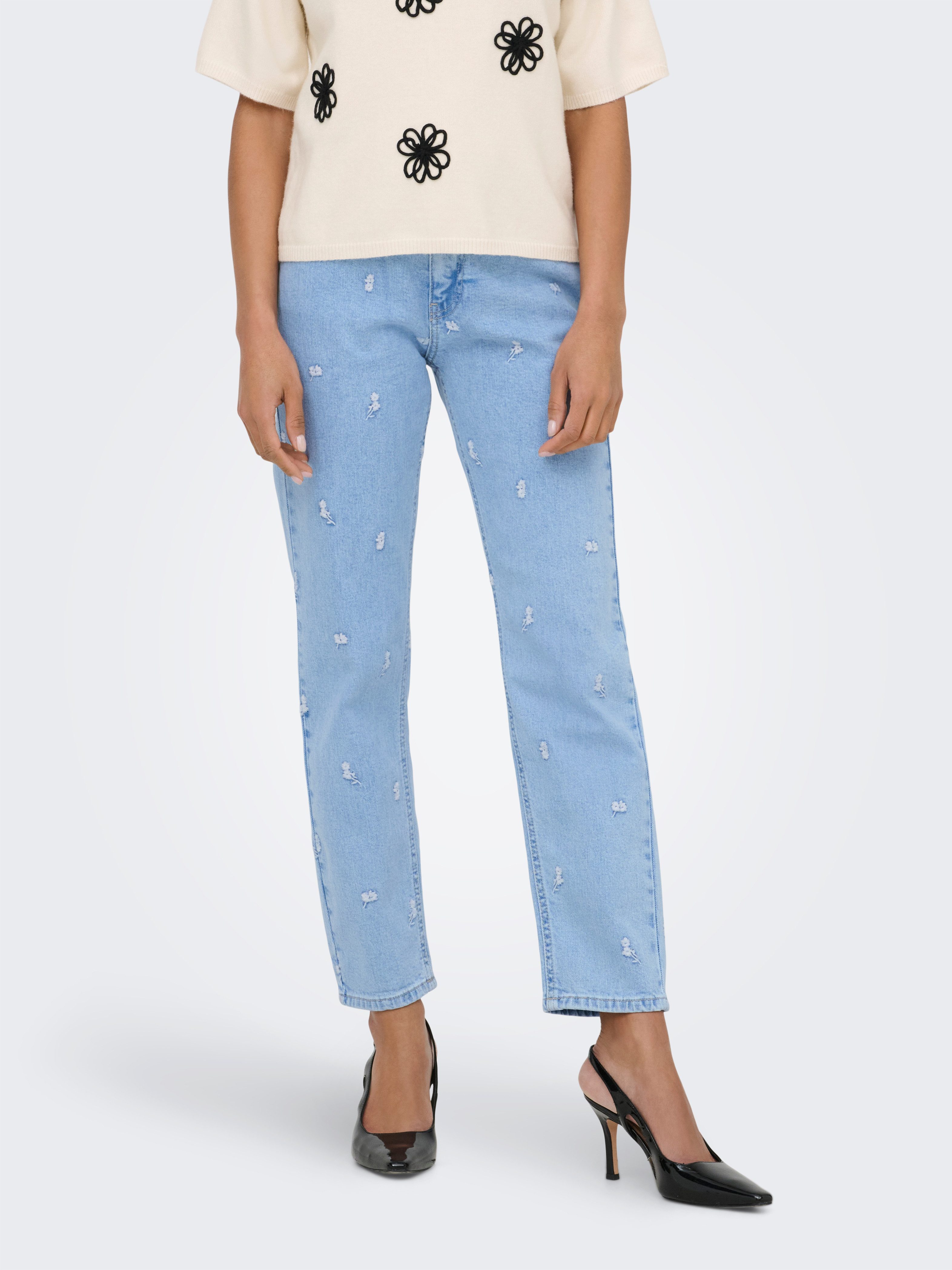 ONLY Straight-Jeans ONLEMILY HW STRETCH EMB STRA ANK DNM AZG Baumwollmischung, straight fit