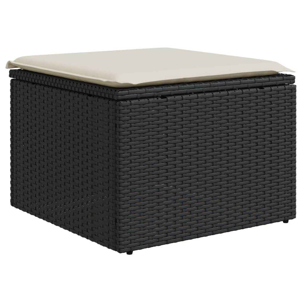 vidaXL Hocker Gartenhocker mit Kissen Schwarz 55x55x37 cm Poly Rattan