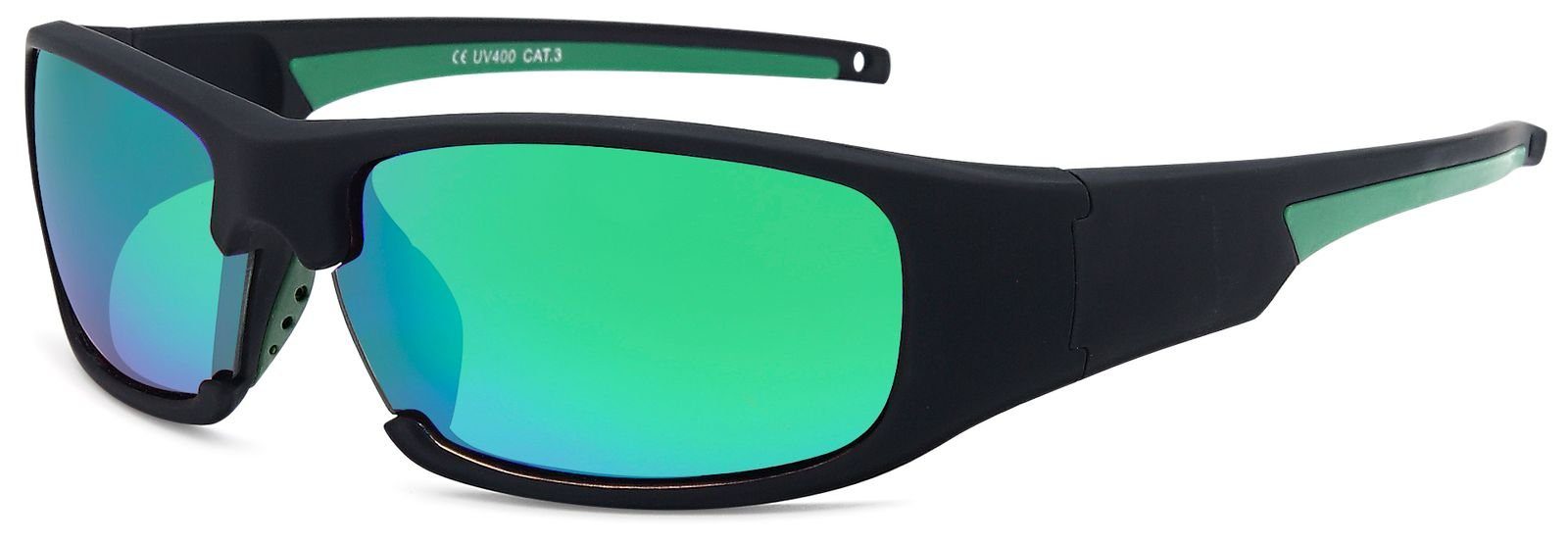 styleBREAKER Sonnenbrille (1-St) Verspiegelt Gestell Schwarz-Grün / Glas Grün verspiegelt