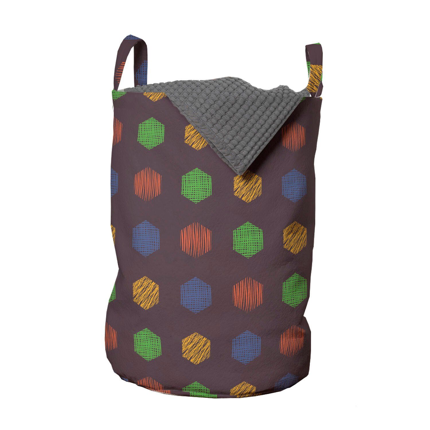 Abakuhaus Wäschesäckchen Wäschekorb mit Griffen Kordelzugverschluss für Waschsalons, Geometrisch Hand Drawn Hexagons