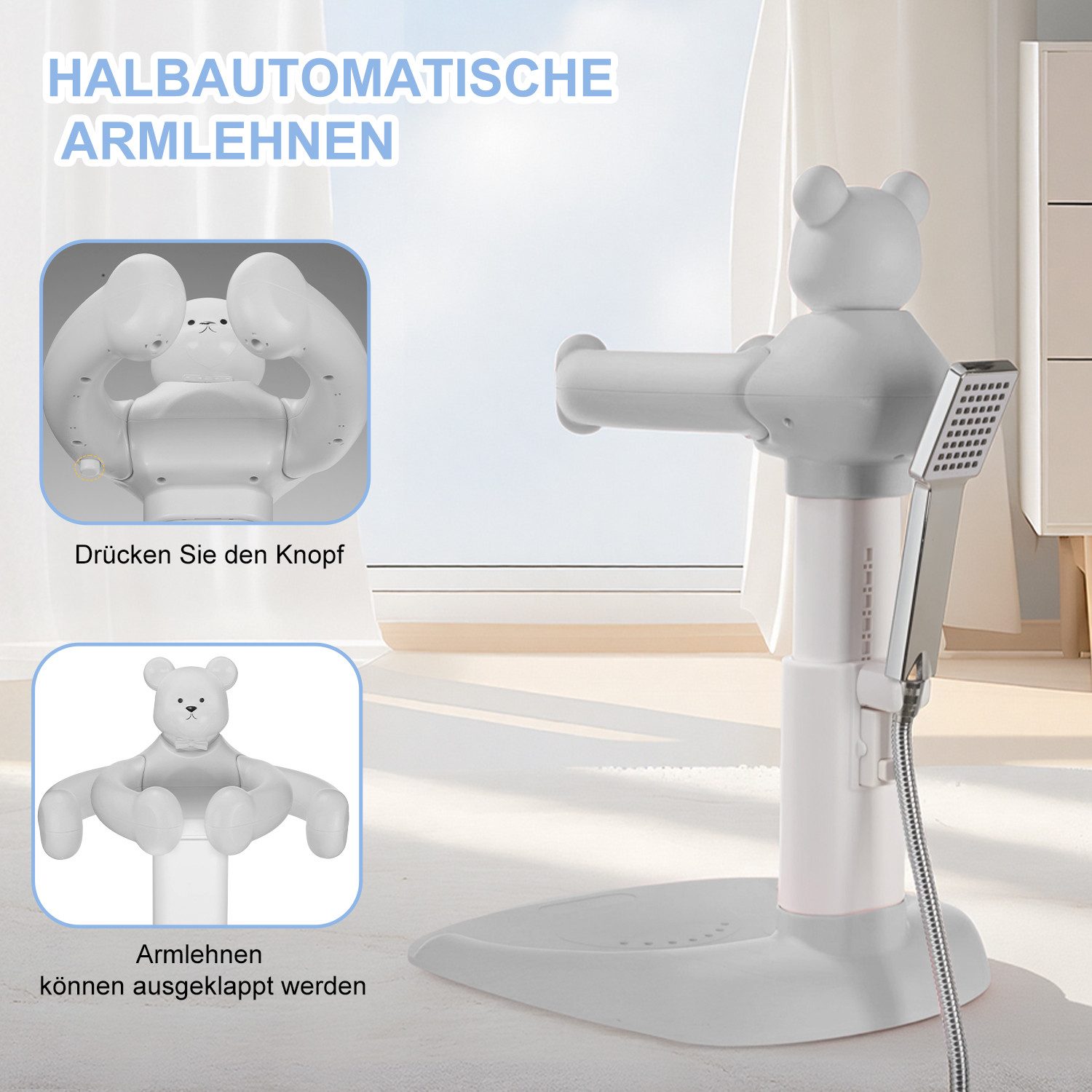 oyajia Babybadewanne Baby Badewannenständer Duschständer Höhenverstellbar, (mit AntiRutsch-Basis,Stehhilfe), Zum Baden, Windelwechseln und Waschen des Popos