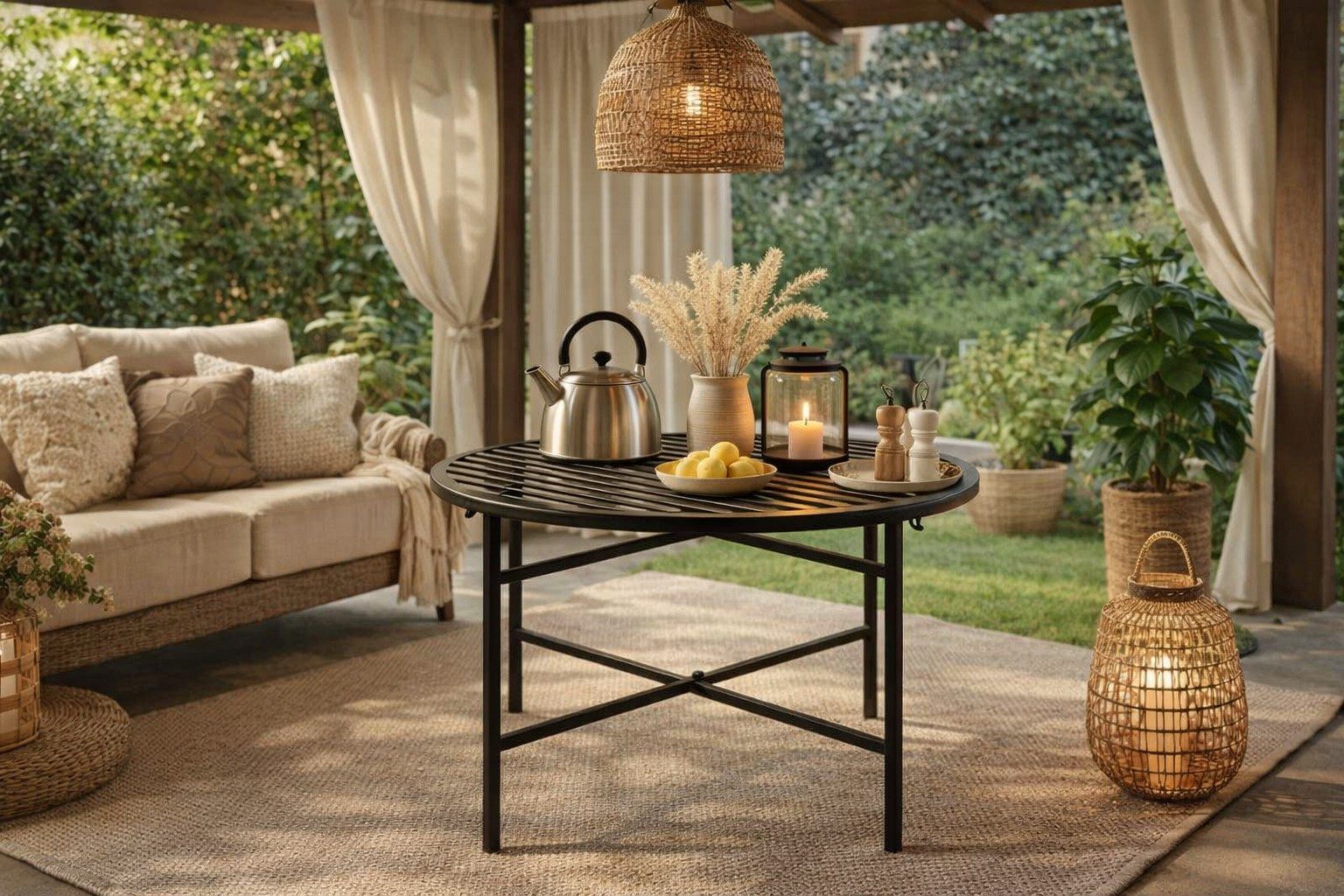 moebel-direkt-online Gartentisch Runder 4-Fuß-Metalltisch mit Gitterablage