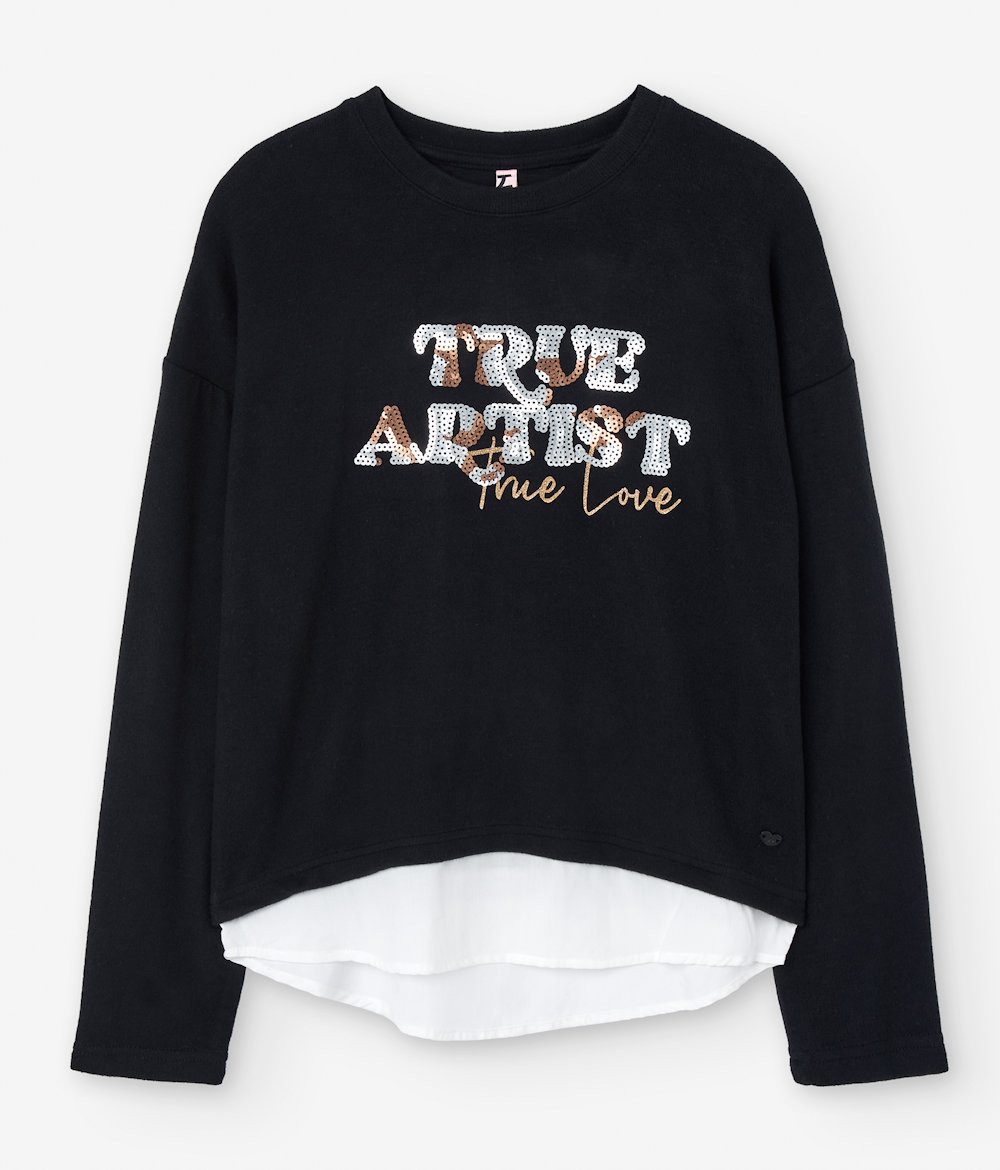 LOSAN Strickpullover Losan Mädchen Pullover Strickpullover Lagenlook schwarz (1-tlg)