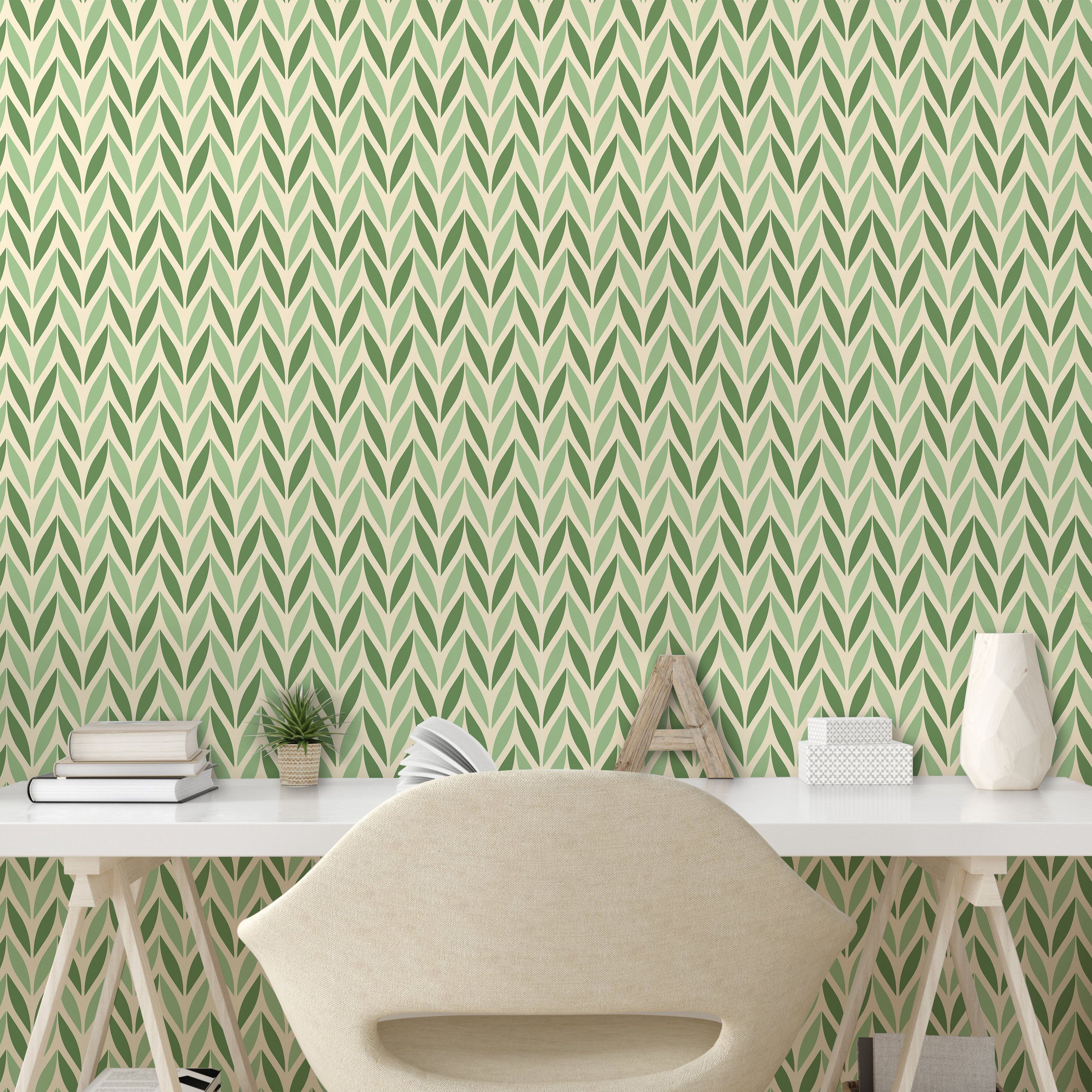 Abakuhaus selbstklebendes Botanisch Vinyltapete Wohnzimmer Grün Küchenakzent, symmetrische
