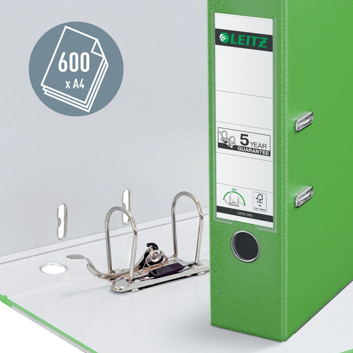 LEITZ Aktenordner Ordner A4 Kunststoff 180Grad 80mm hellgrün Packung mit 20 Stück