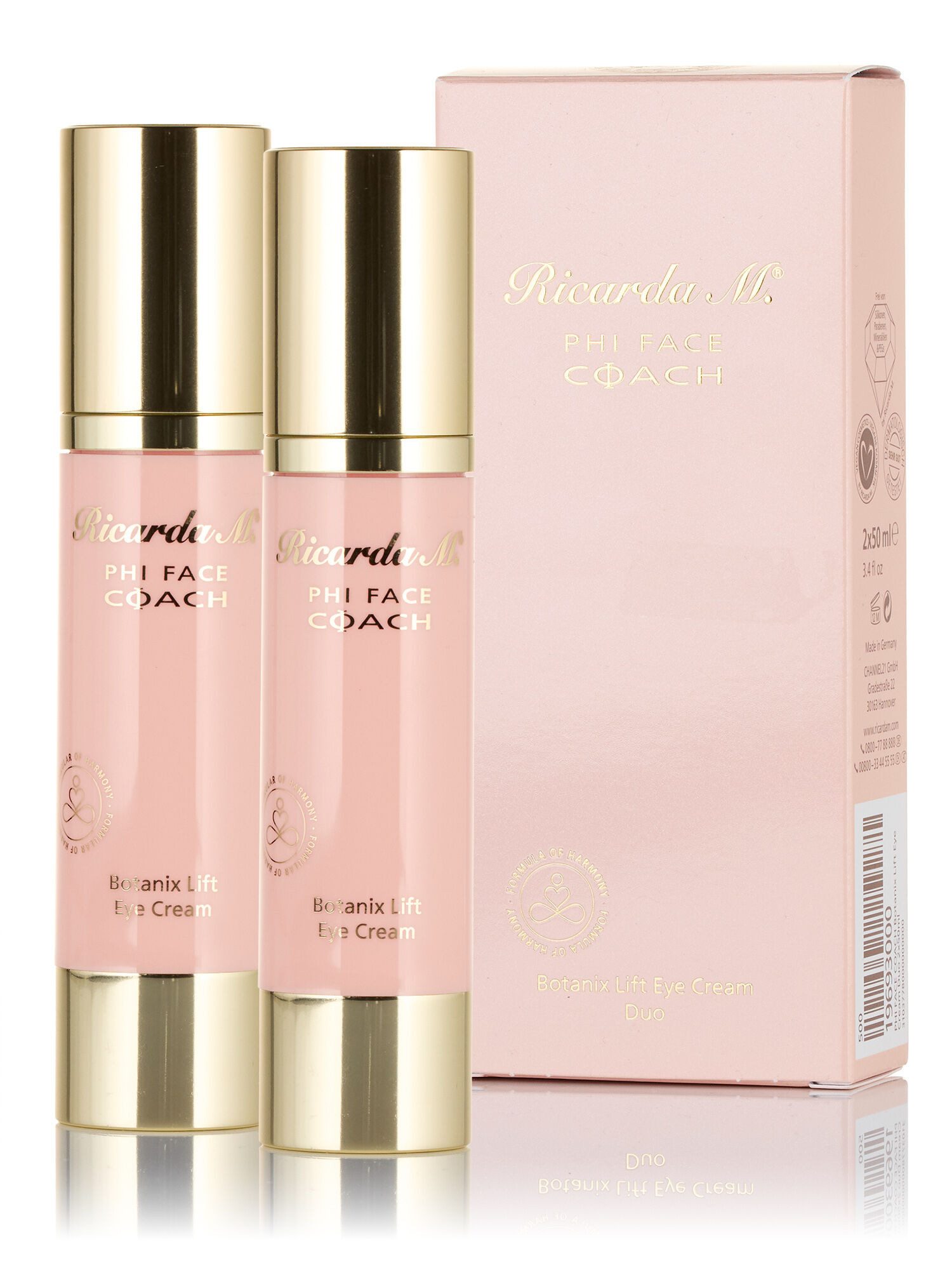 Ricarda M. Feuchtigkeitscreme Anti-Aging Augencreme mit Lifting-Effekt, 2-tlg., Hyaluron & Stammzellen-Komplex, glättet & strafft die Haut