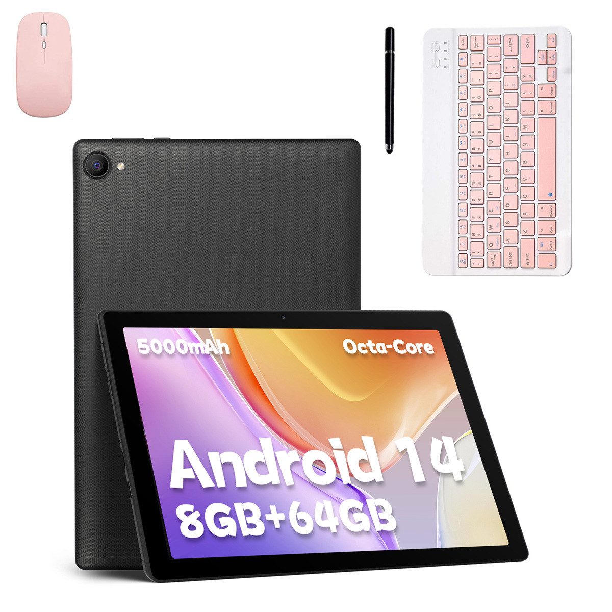 BUFO Android 14 10 Zoll 8(3+5)GB+64GB mit Tastatur, Maus und Stift Tablet (10", 64 GB, Android, 2,4G/5G WiFi, Split-Screen-Funktion, HD 1280x800, Dual-Kamera)