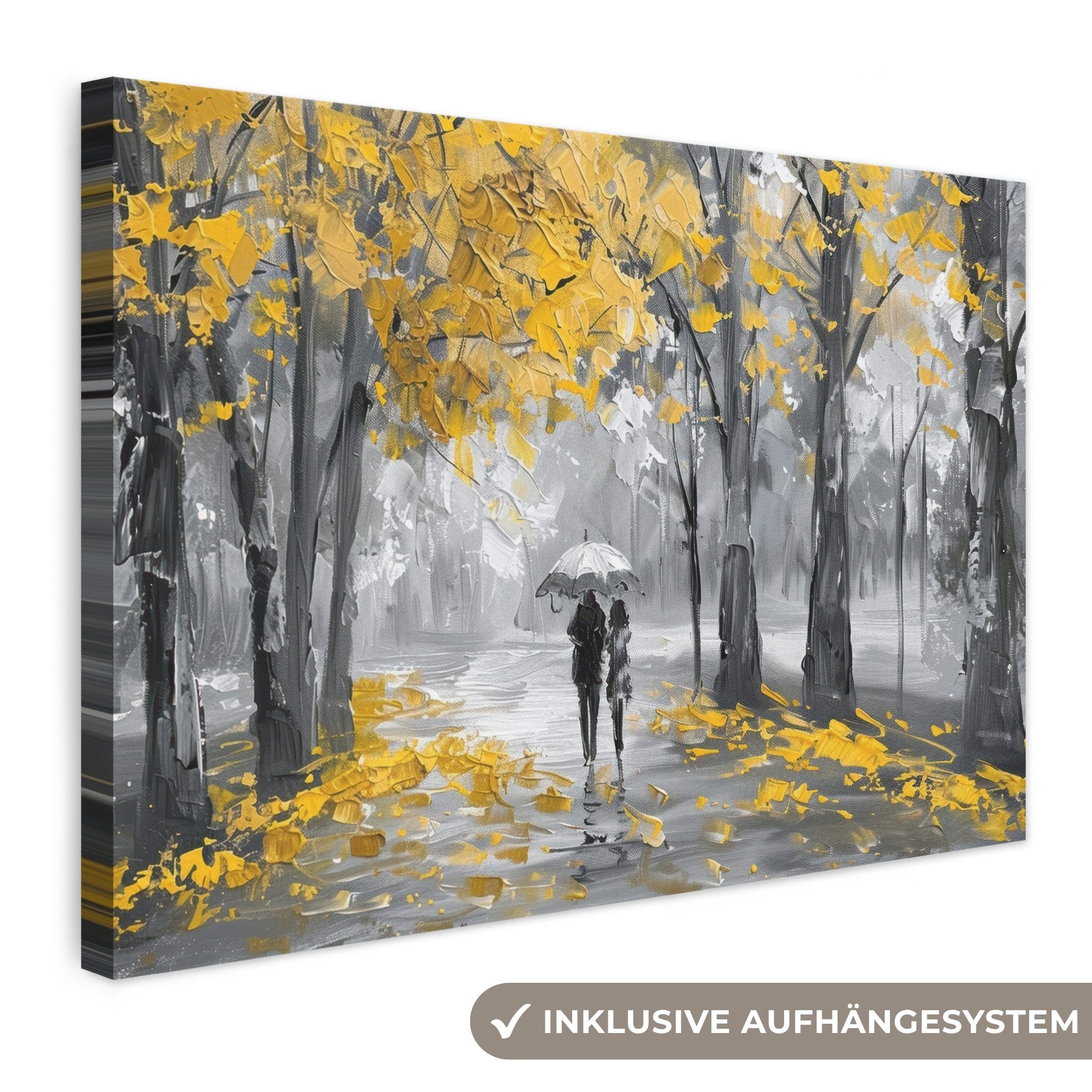 OneMillionCanvasses® Leinwandbild Natur - Gelb - Park - Schwarz - Weiß, Fotodruck (1 St), Leinwand Bilder Klein, Wand Dekoration Aesthetic 30x20 cm