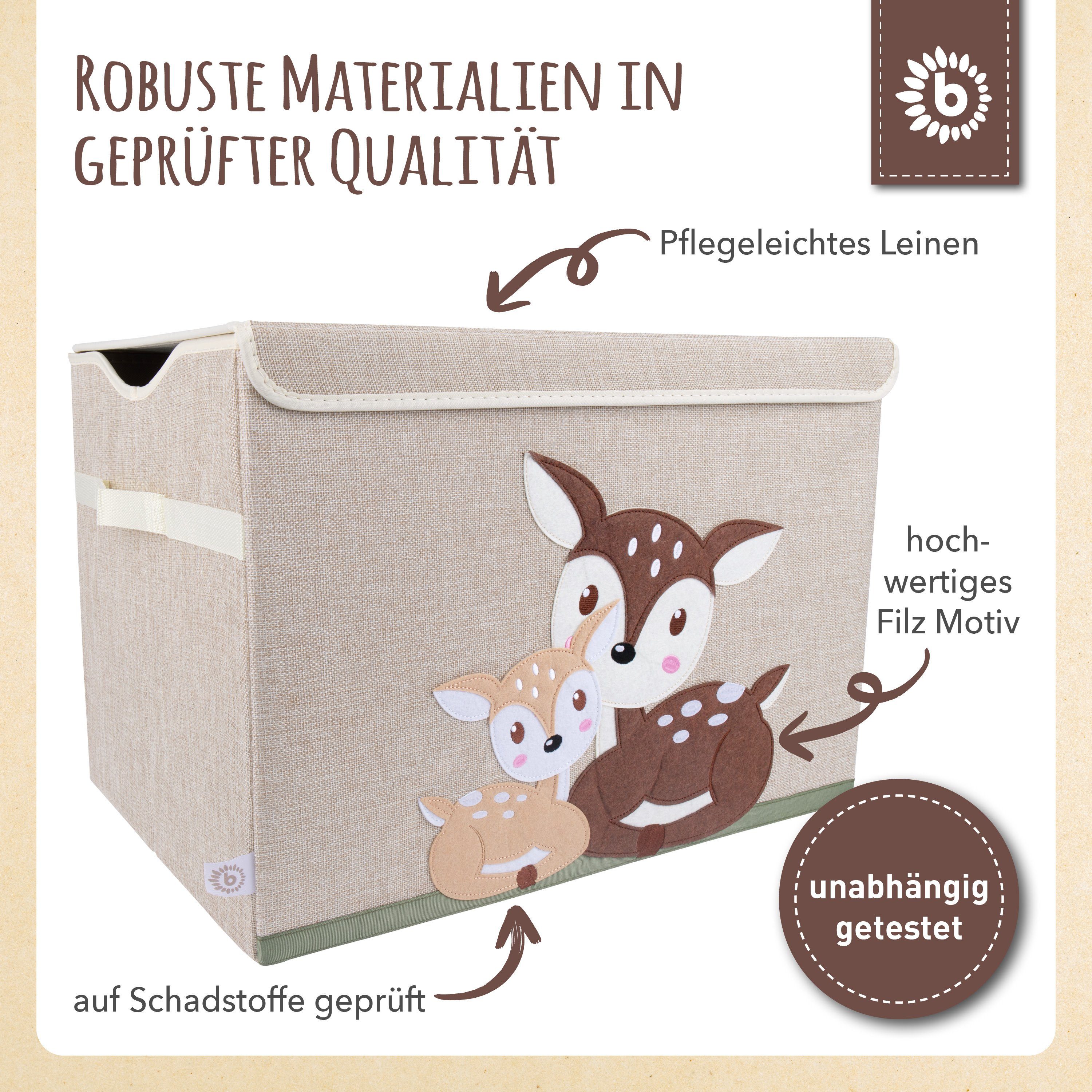 Aufbewahrungsbox Wickeltisch BIECO mit Aufbewahrungsbox Deckel Deckel Spielzeugkiste 36x36x51cm ca. faltbar Organizer 65L Reh Groß mit Deckel Kinder Kisten Bieco Motiv Spielzeugtruhe Aufbewahrungsbox mit