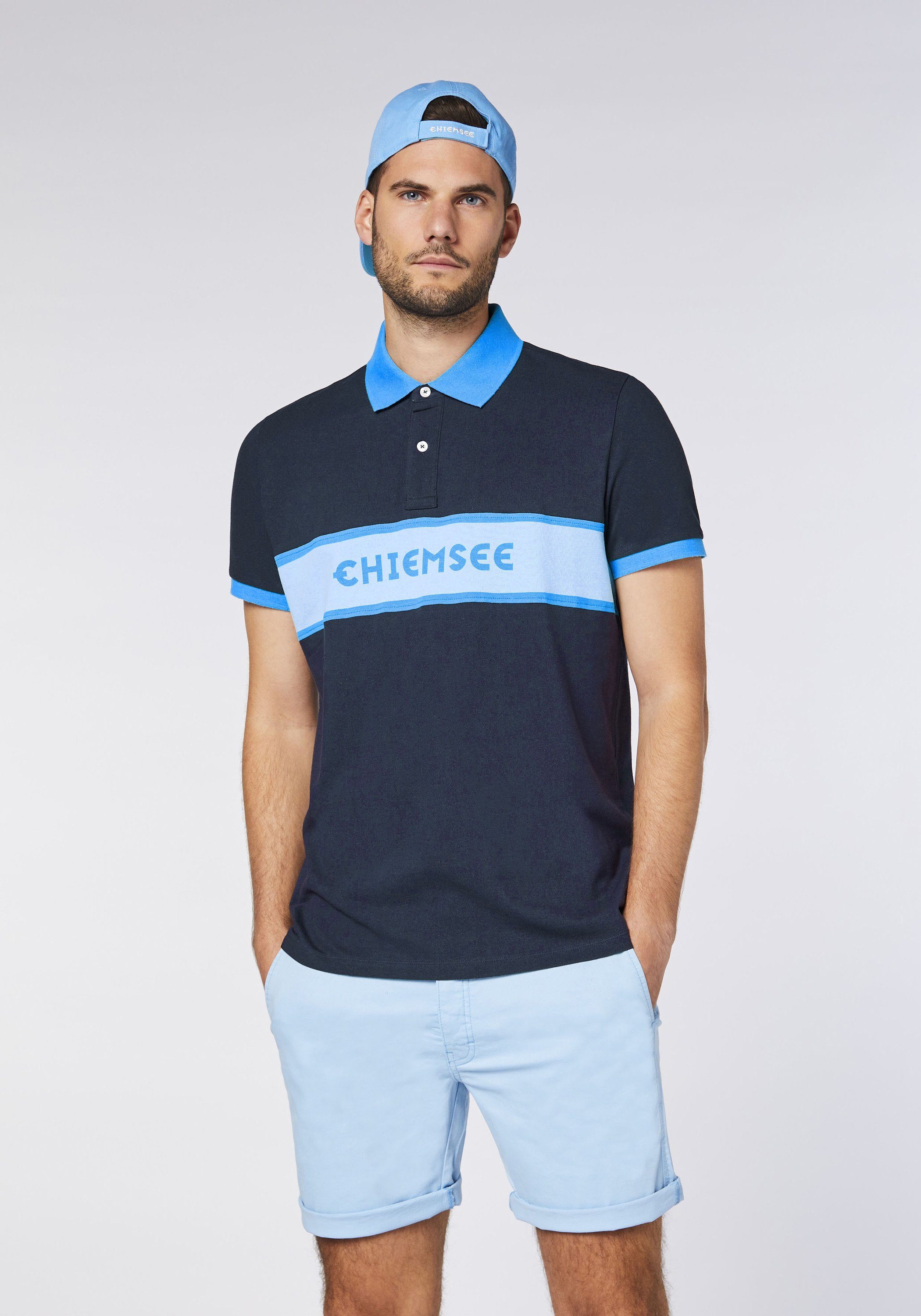 1 mit Chiemsee Poloshirt Poloshirt dunkel blau Baumwolle aus Logo-Blockstreifen