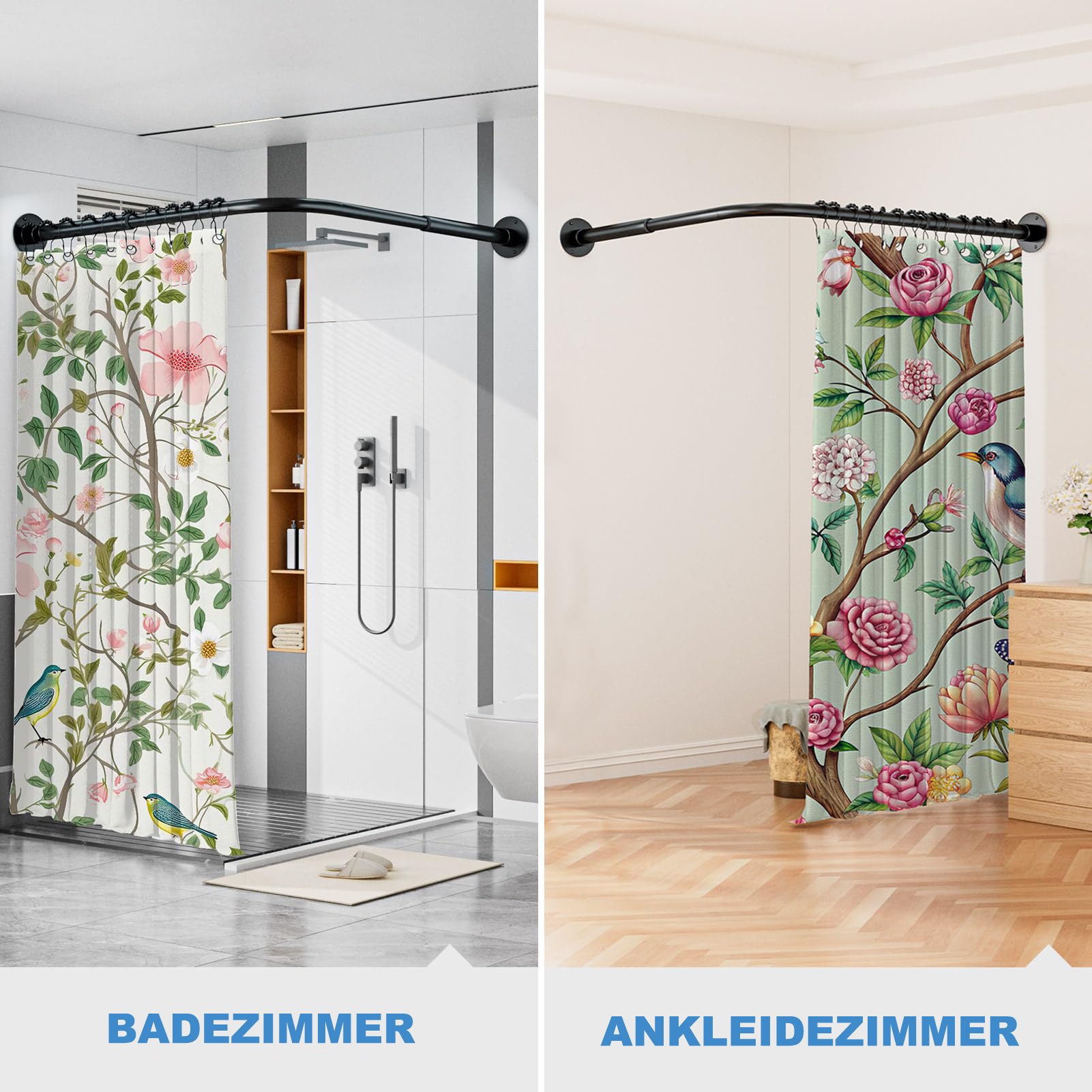 Diwzbyn Duschvorhangstange L-förmige Duschvorhangstange Edelstahl – Verstellbare Eck-Duschstange, für Badewanne & Dusche mit Bohrmontage