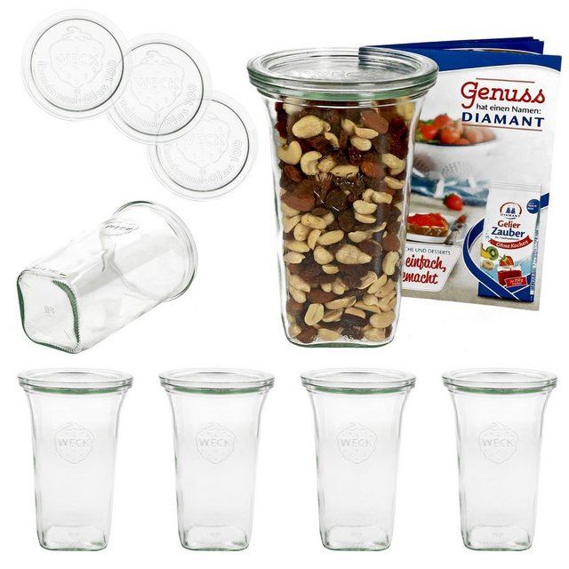 MamboCat Einmachglas “6er Set Weck Quentin 795 ml + 6 Glasdeckel mit Rezeptheft”