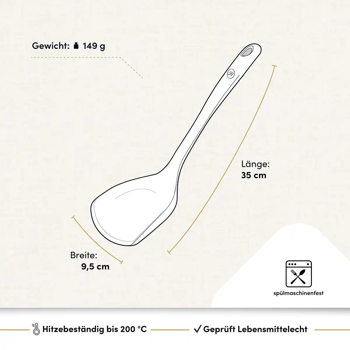 Hoffmann Germany Pfannenschaufel Küchenhelfer Pfannenwender Silikon Edelstahl 35 cm, Edelstahlkern, seitliche Lippen, 200°C, spülmaschinenfest