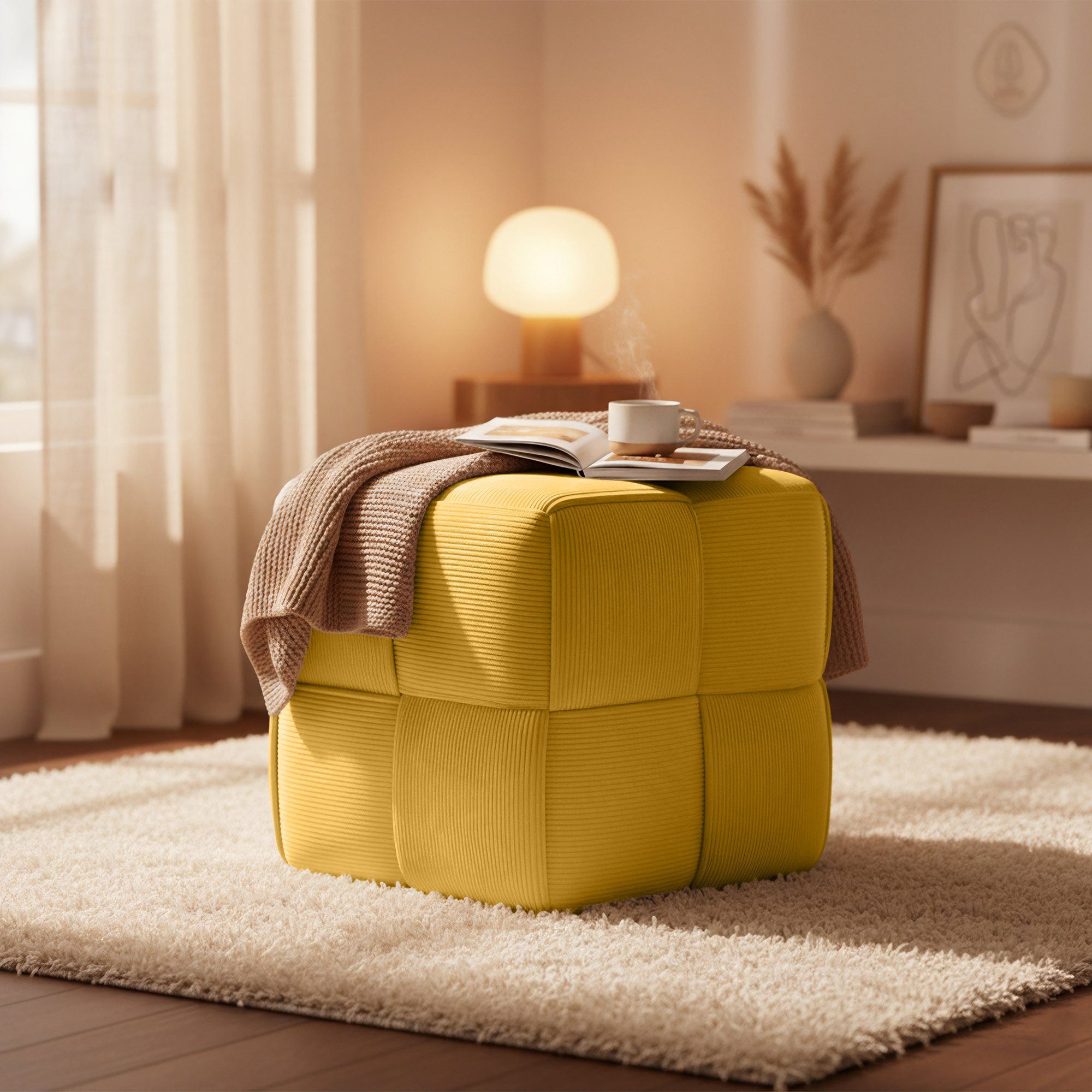 CLP Sitzhocker Sitzhocker Cordstoff Forinta (1er, 1 St., 1er), quadratisch gepolstert, bequem und stabil