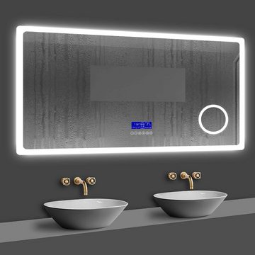 duschspa Badspiegel »80-160 cm Uhr, Touch, Beschlagfrei, 3xSchminkspiegel Kalt/Warmweiß«, Bluetooth