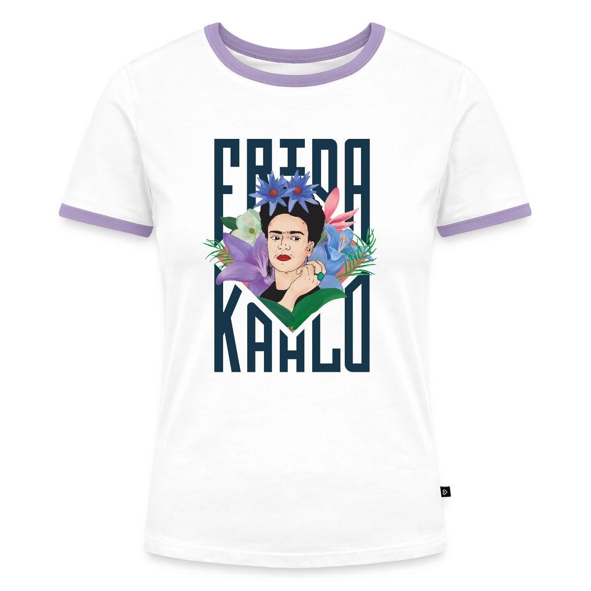 Spreadshirt T-Shirt Frida Kahlo Mit Blumenkranz Portrait Frauen Kontrast T-Shirt (1-tlg)