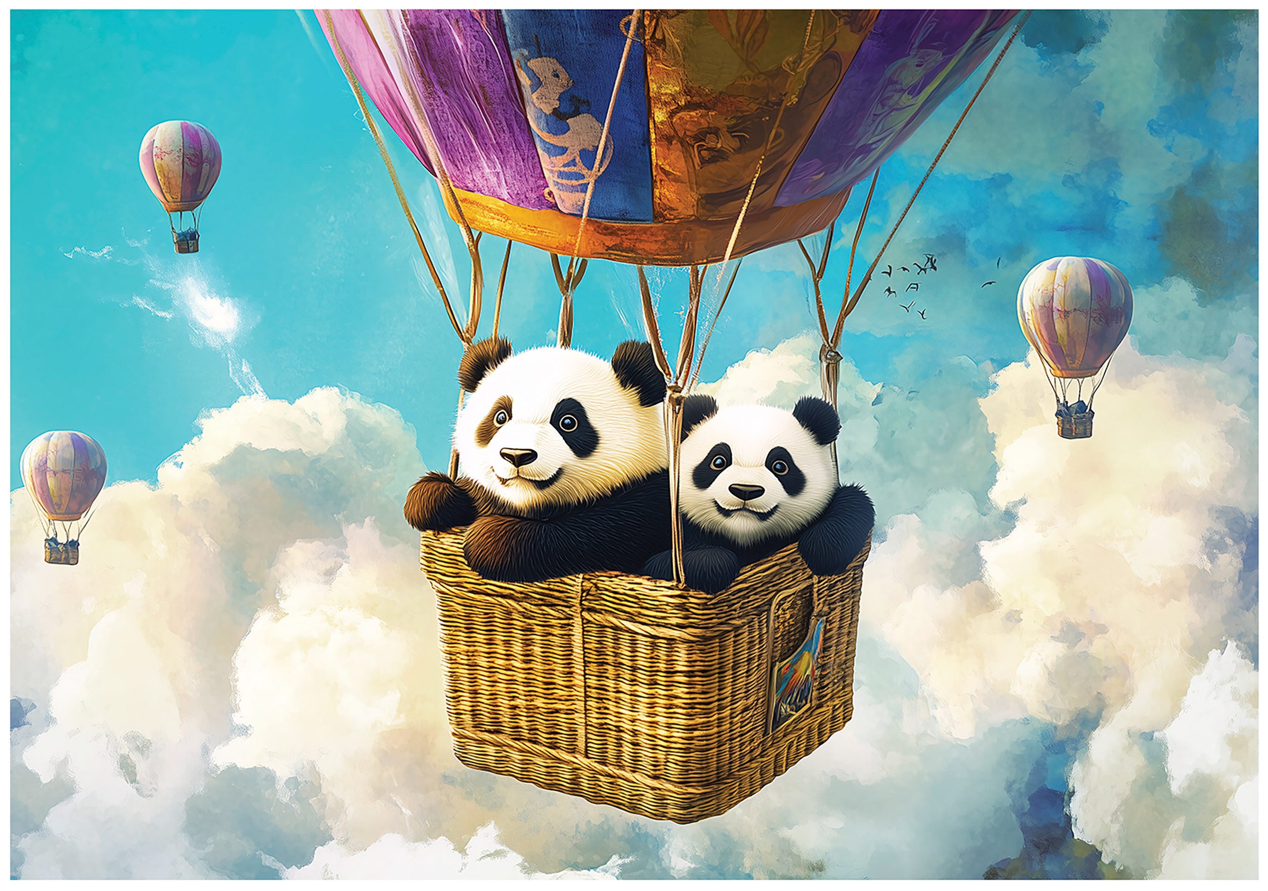 Wallarena Fototapete Kinderzimmer Pandas Luftballon Vlies Tapete Wohnzimmer Wandtapete, Glatt Vlies Washable, Pandas, Luftballon, Blau, (Packung, 8 St., Vlies Fototapete), Vliestapete Pandas Blau Kinderzimmer Tapete + Kleister Motivtapete
