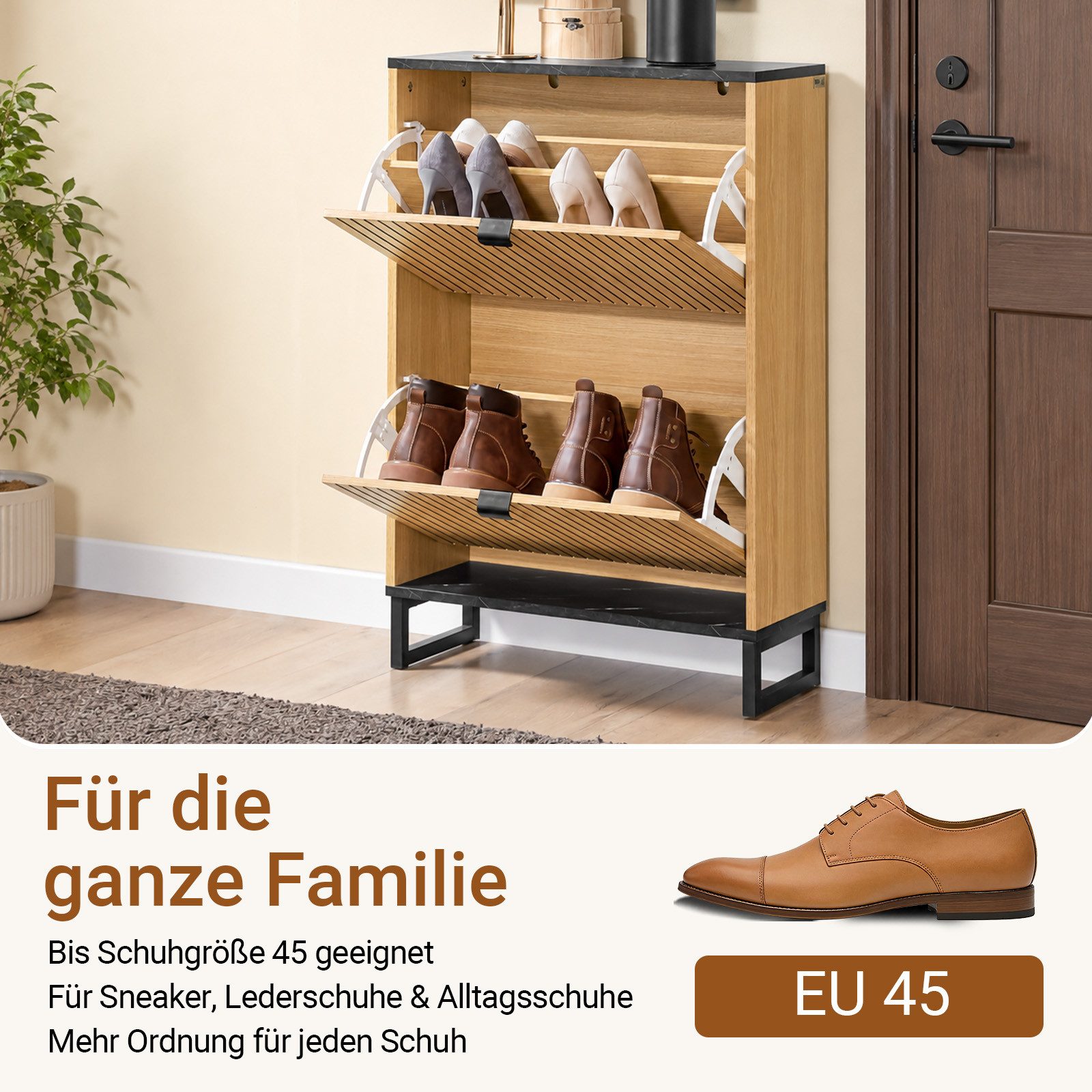 SoBuy Schuhkipper FSR202, Schuhschrank schmal, Schuhkommode Schuhkipper Flurschrank, Schuhregal, mit 2 Klappen, verstellbaren Böden, für 8-12 Paar Schuhe