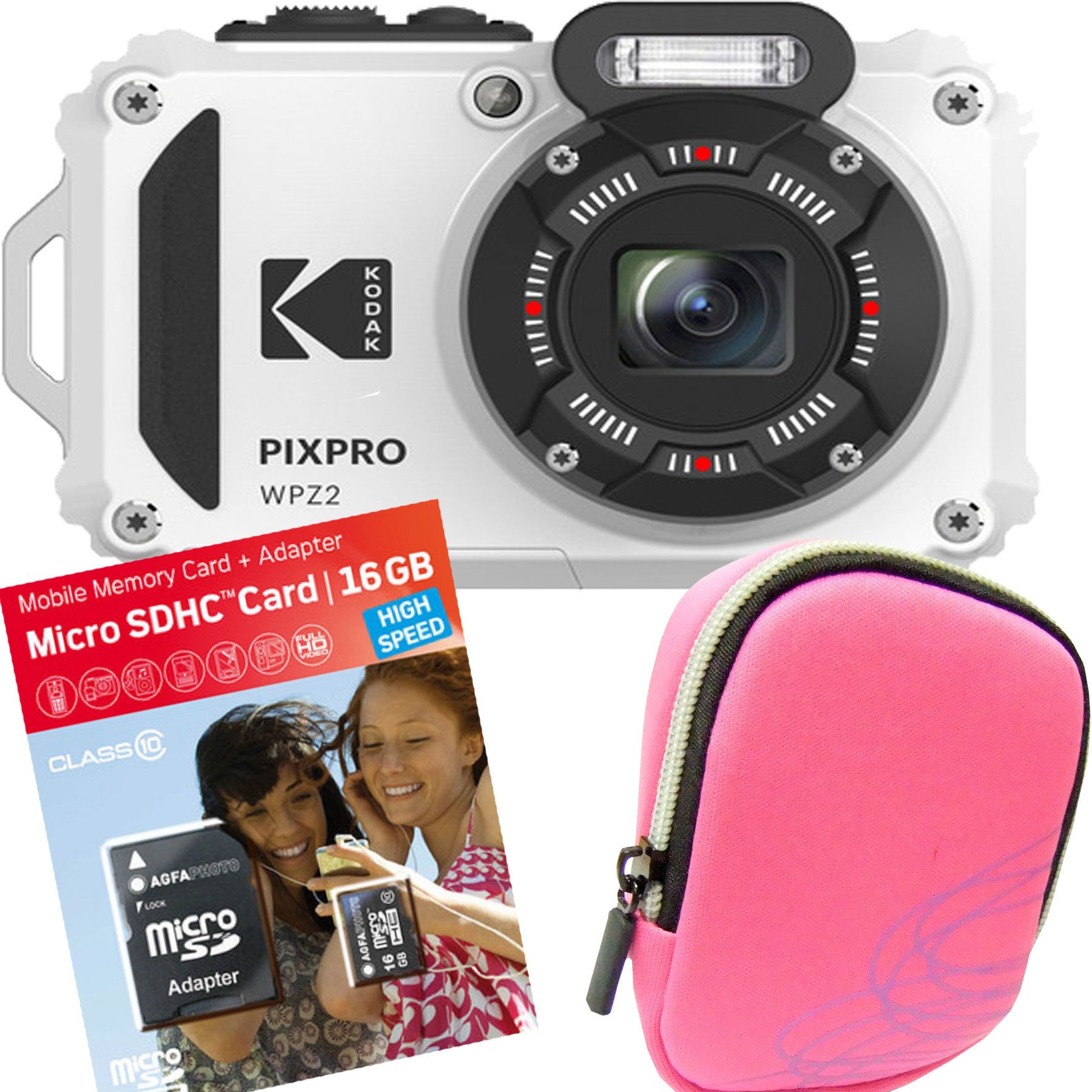 Kodak PixPro WPZ2 weiß Set Angebot Tasche pink Kompaktkamera