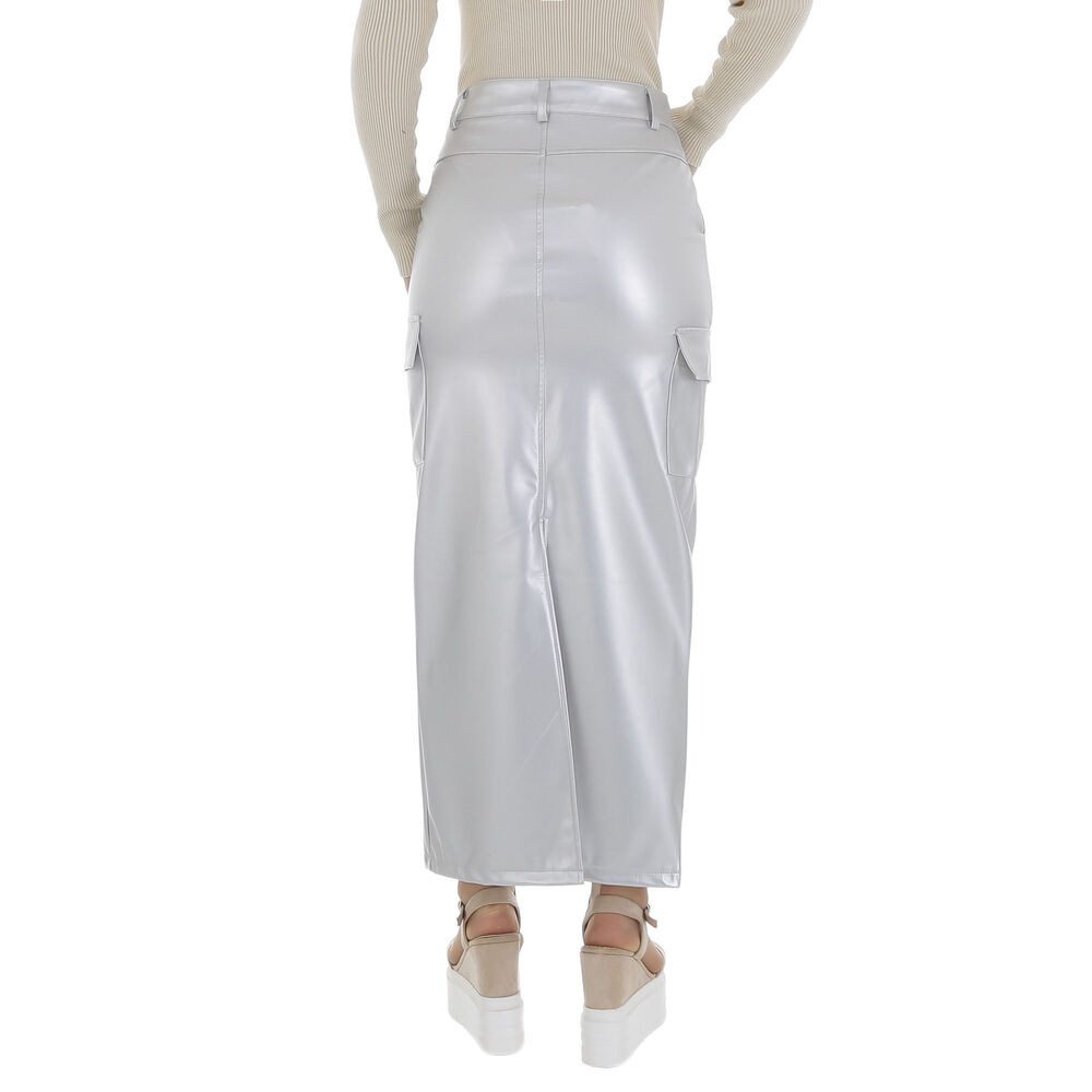 Ital-Design Lederimitatrock Damen Elegant (86365155) Stretch Maxirock in Silber