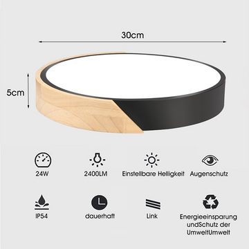 LETGOSPT Deckenleuchte Modern 24W LED Deckenleuchte, LED Deckenlampe aus Holz & Metall, LED fest integriert, Ø30cm, Für Wohnzimmer Schlafzimmer Badezimmer Balkon Flur Keller