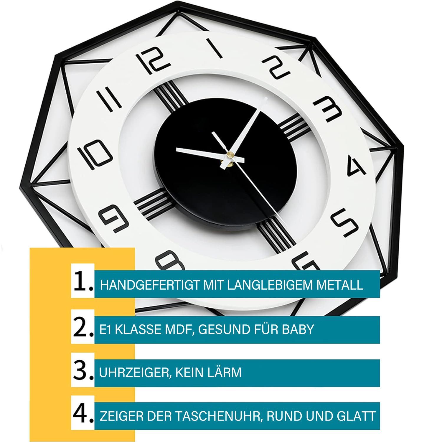 POPOLIC Wanduhr Quarzuhr, Wanduhr Metall große Wanduhren Decor Silent Wall günstig online kaufen