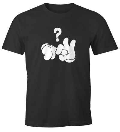 MoonWorks Print-Shirt Herren T-Shirt Comic Hände Ficken Bumsen Fragezeichen Fun-Shirt lustiger Aufdruck Moonworks® mit Print