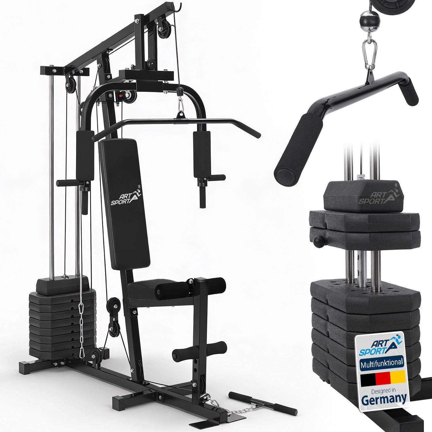 ArtSport Kraftstation ProfiGym 2000, 9 Gewichtsblöcke, insgesamt 40 kg, Butterflystange, Latzug, Bizepsseilzug und mehr