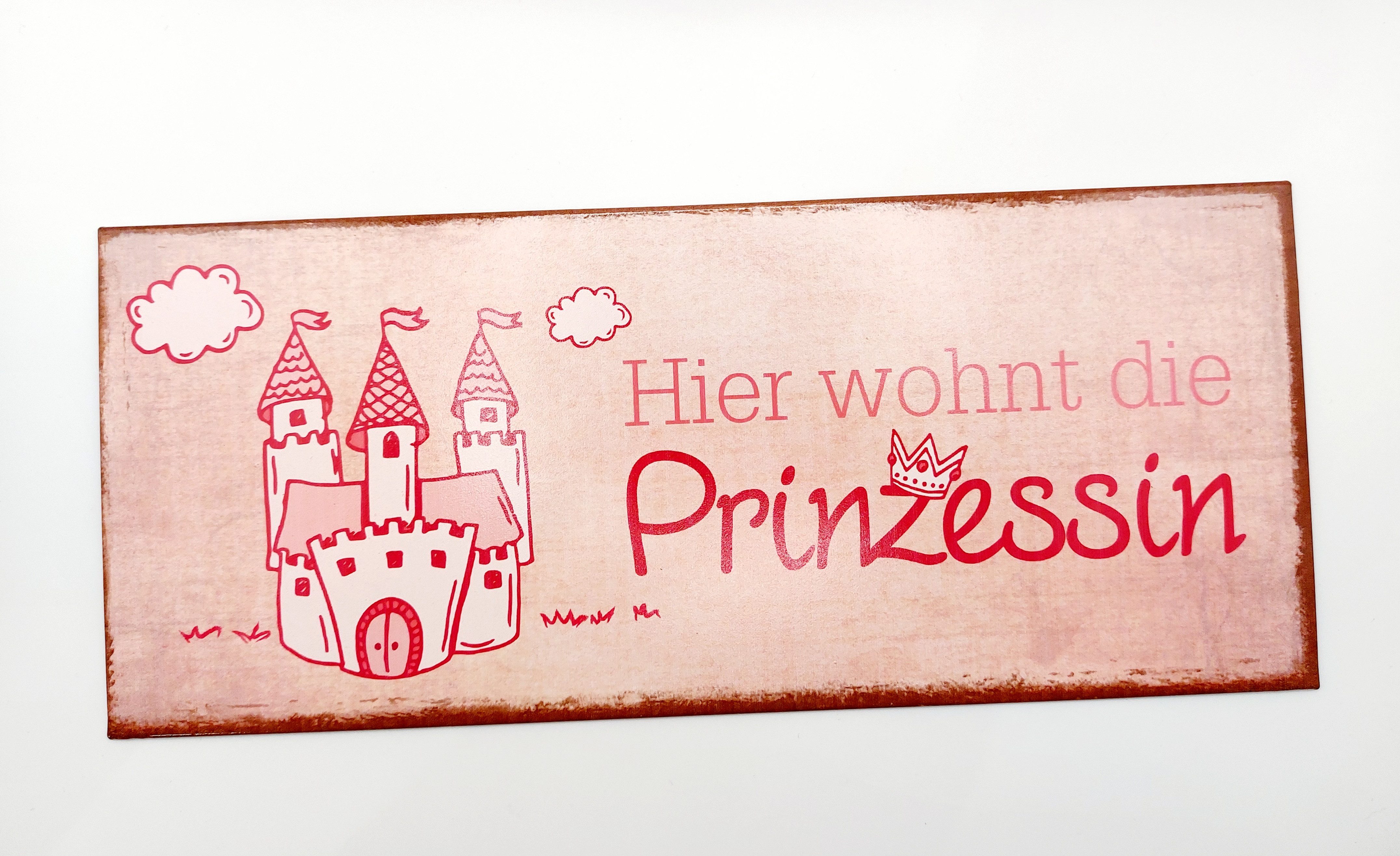 meytrade Metallschild Türschild pink rosa für Mädchen Hier wohnt die Prinzessin Schloss, Geschenkidee fürs Kinderzimmer