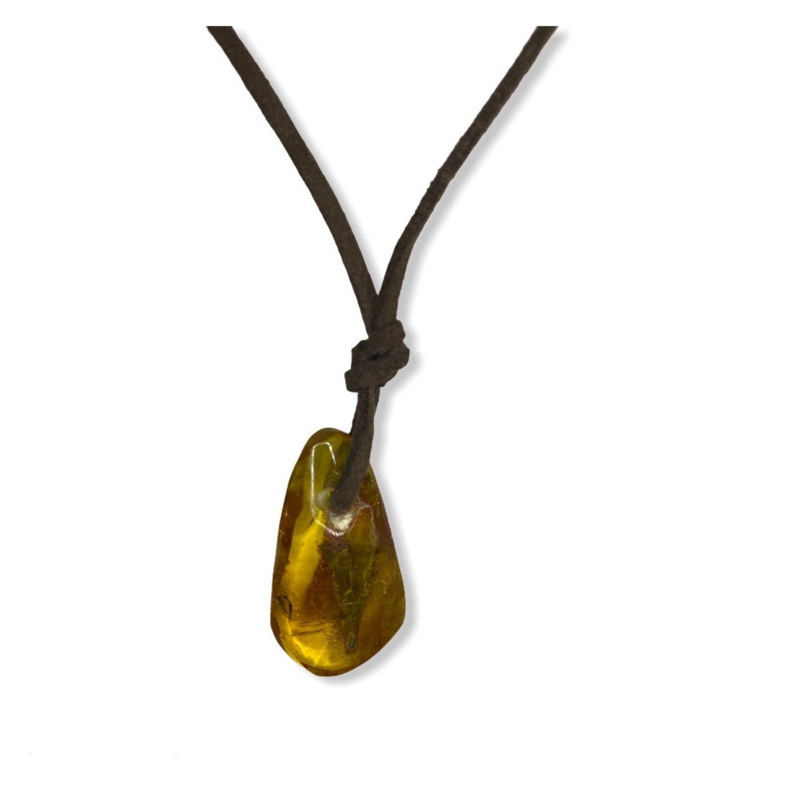 Eden Stone Edelstein Bernsteinkette Natur Bernstein Kette Anhänger am gebohrt Lederband, (1-St)