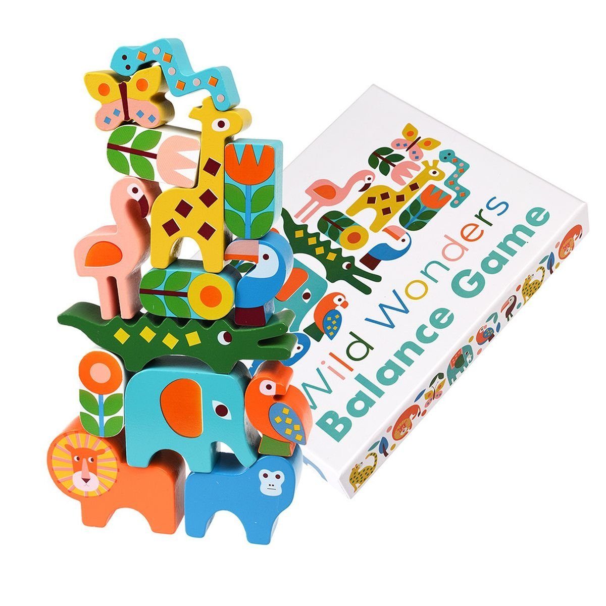 Stapelspielzeug Stapelspiel Wild Wonders 14 Tierfiguren Stapelturm