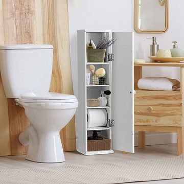 KOMFOTTEU Hochschrank Toilettenschrank mit 5 Fächern, Abnehmbaren 3 Ablagen