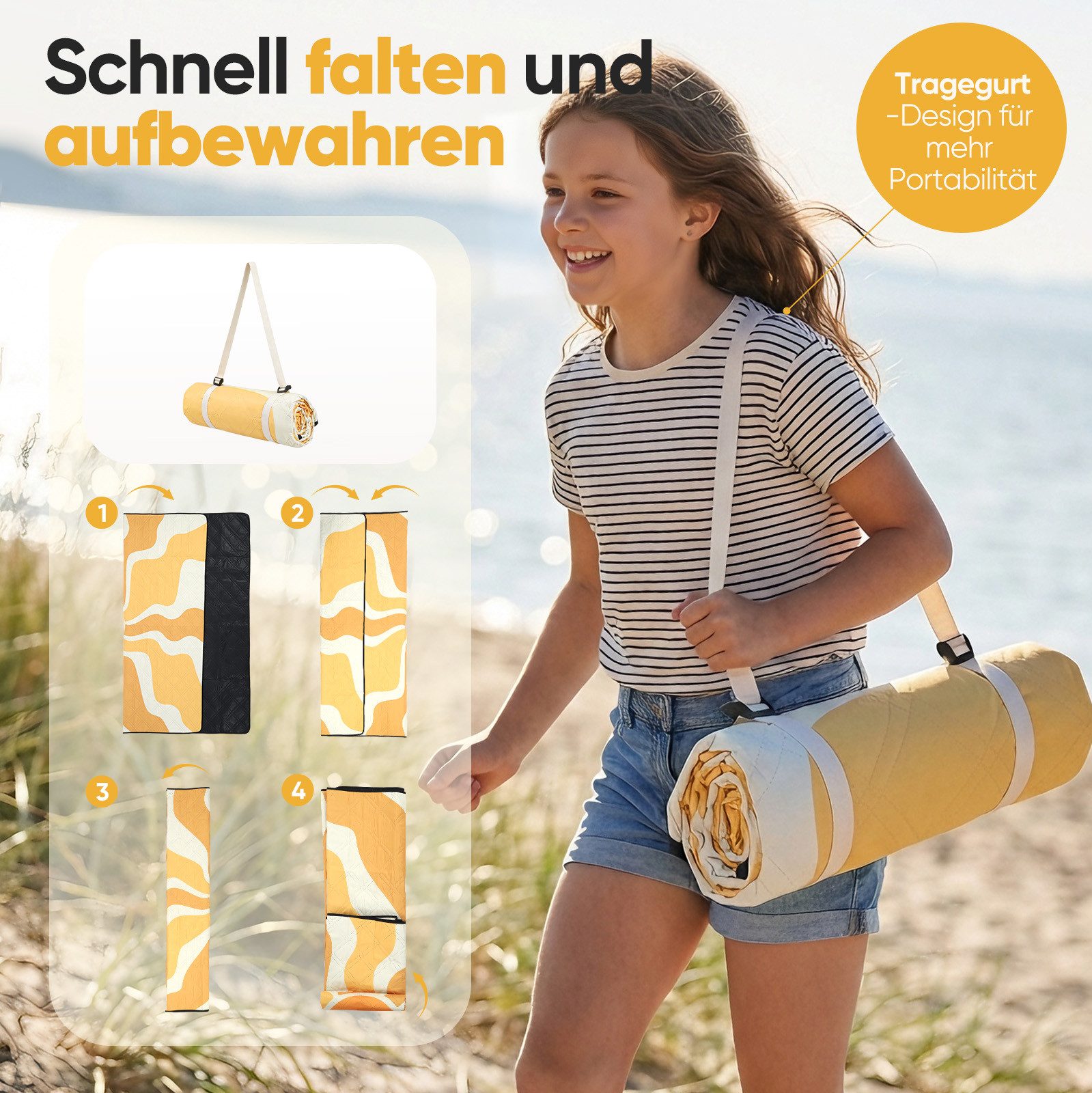 Picknickdecke Picknickdecke Wasserdicht Campingdecke 200x200 cm, Sekey, 3-Schicht mit PEVA Unterseite, für 4–6 Personen, für Strand & Camping