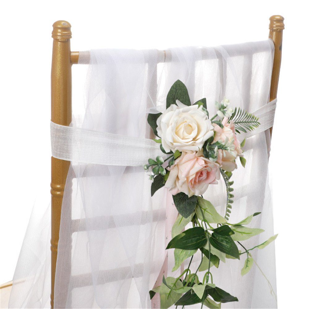 Kunstblume Gang-Stuhl-Rücken-Blumendekoration für 2 Hochzeitszeremonie, Farbe HAMÖWO