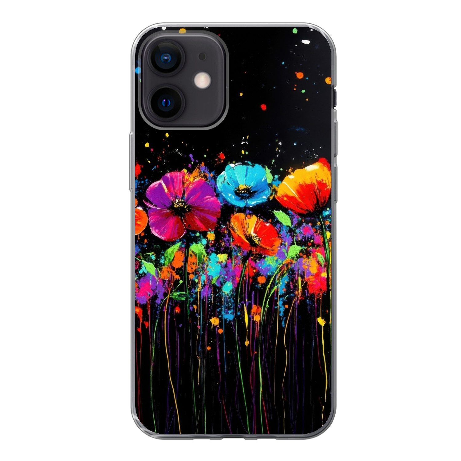 MuchoWow Handyhülle für Apple iPhone 12 Blumen - Bunt - Spritzer, Smartphone-Bumper, Print, Handy Schutzhülle Dünn