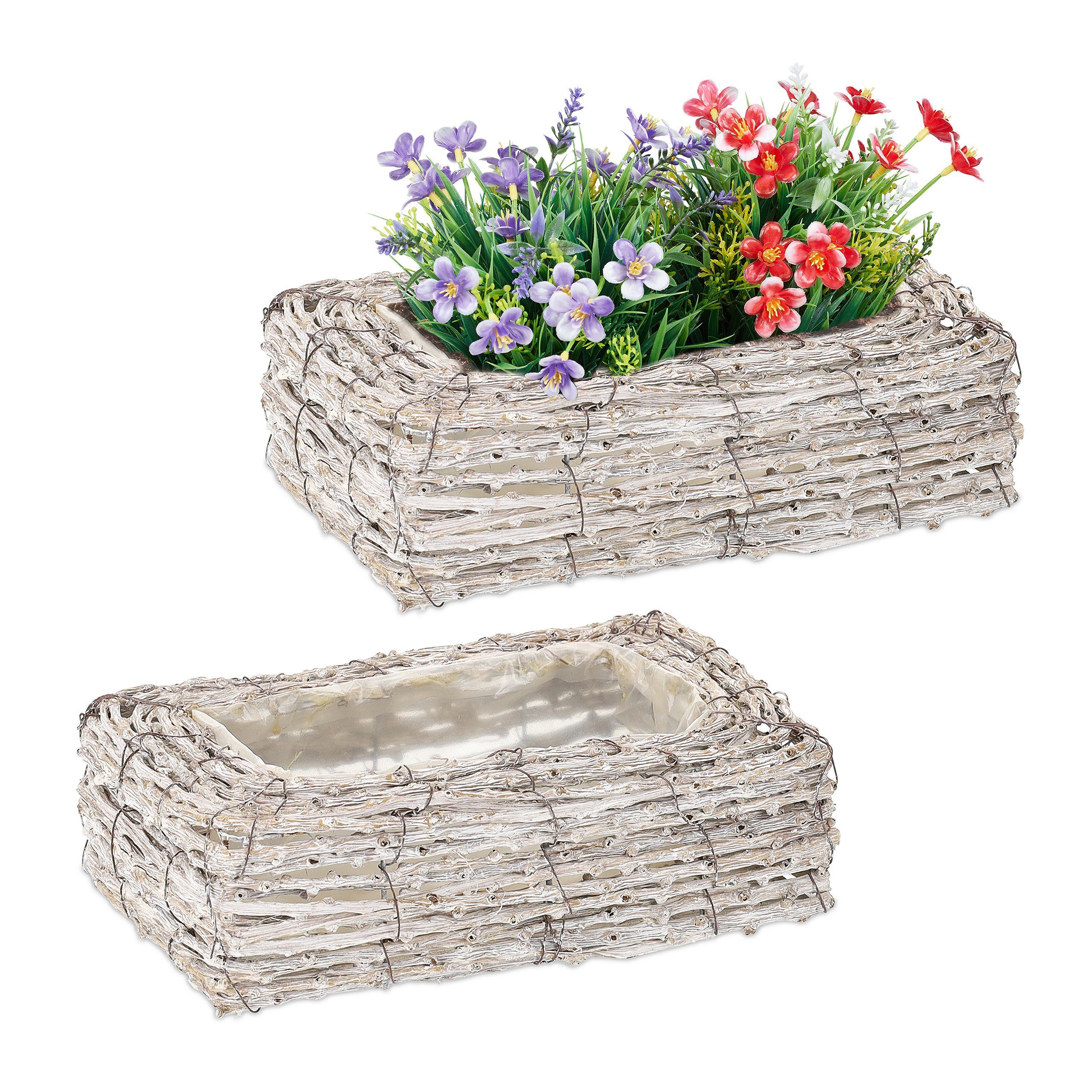 relaxdays Blumentopf Eckiger Blumentopf im 2er Set