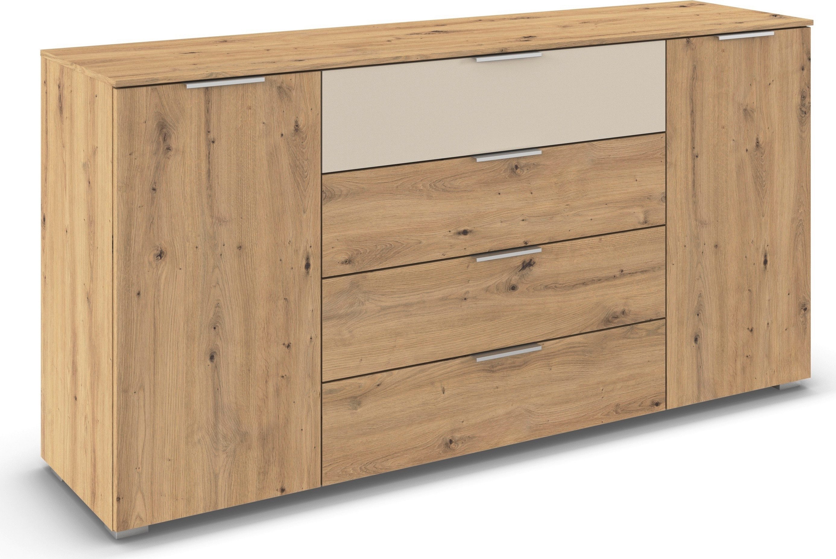 OTTO home Kombikommode Kommode Sideboard Schubladenkommode Schlafzimmerkommode ASTANA (Breite 160 cm / Höhe 81 cm, mit 4 Einlegeböden), 2-türig, 4 geräumige Schubladen, Kantengriff Alufarben MADE IN GERMANY