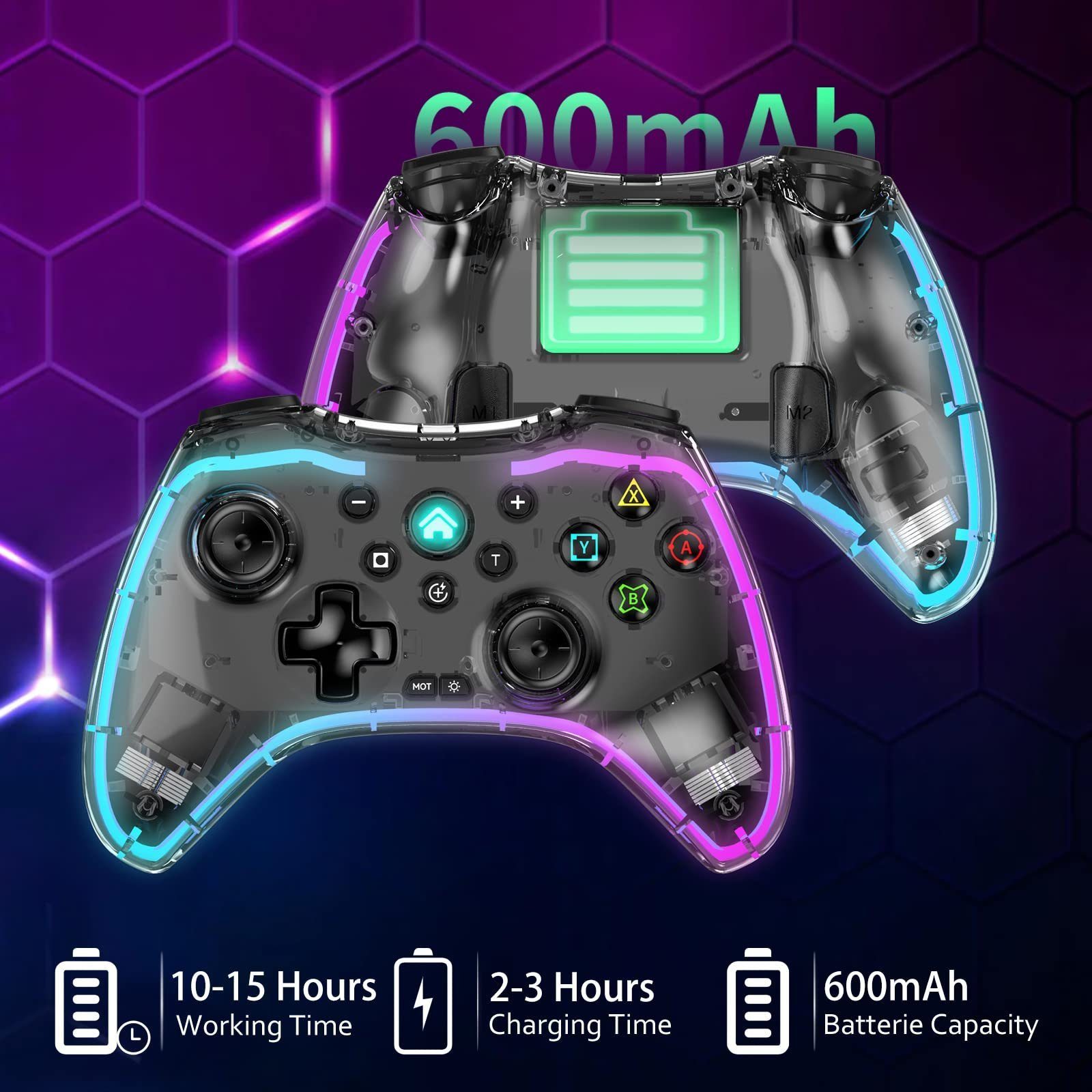 Haiaveng Gamepad für Nintendo Switch/Switch LED/7-COLOR) (RGB Lite/OLED, Atmungs Nintendo-Controller Wireless Controller