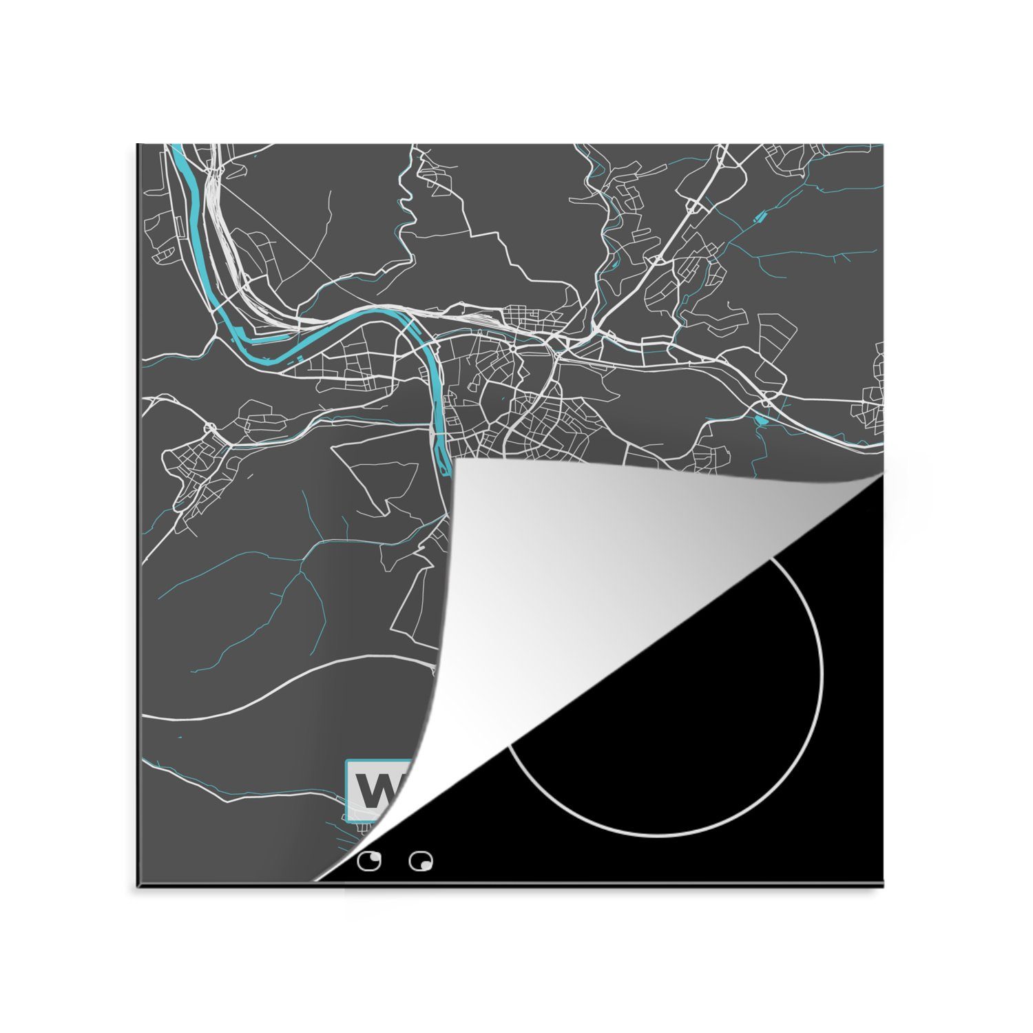 MuchoWow Herdblende-/Abdeckplatte Blau - Deutschland - Karte - Stadtplan - Würzburg, Vinyl, (1 tlg), 78x78 cm, Ceranfeldabdeckung, Arbeitsplatte für küche
