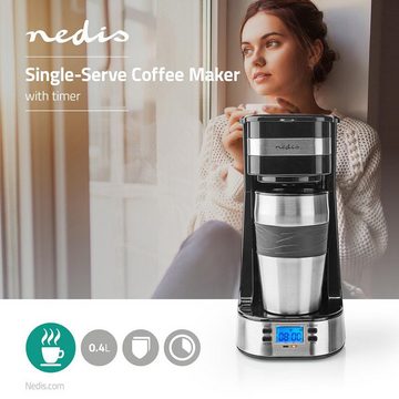 Nedis Filterkaffeemaschine 1-Tassen-Kaffeemaschine Timer Edelstahl Thermosbecher Thermoskanne