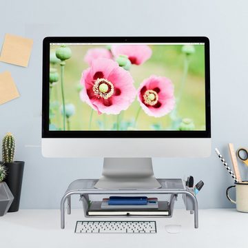 relaxdays Monitorständer mit Schublade Monitor-Halterung, (Silber)