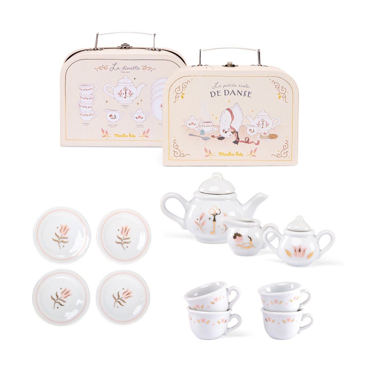 Moulin Roty Teeservice Tee-Service Ecole de danse im Koffer Porzellan Teeparty Teatime Kinder