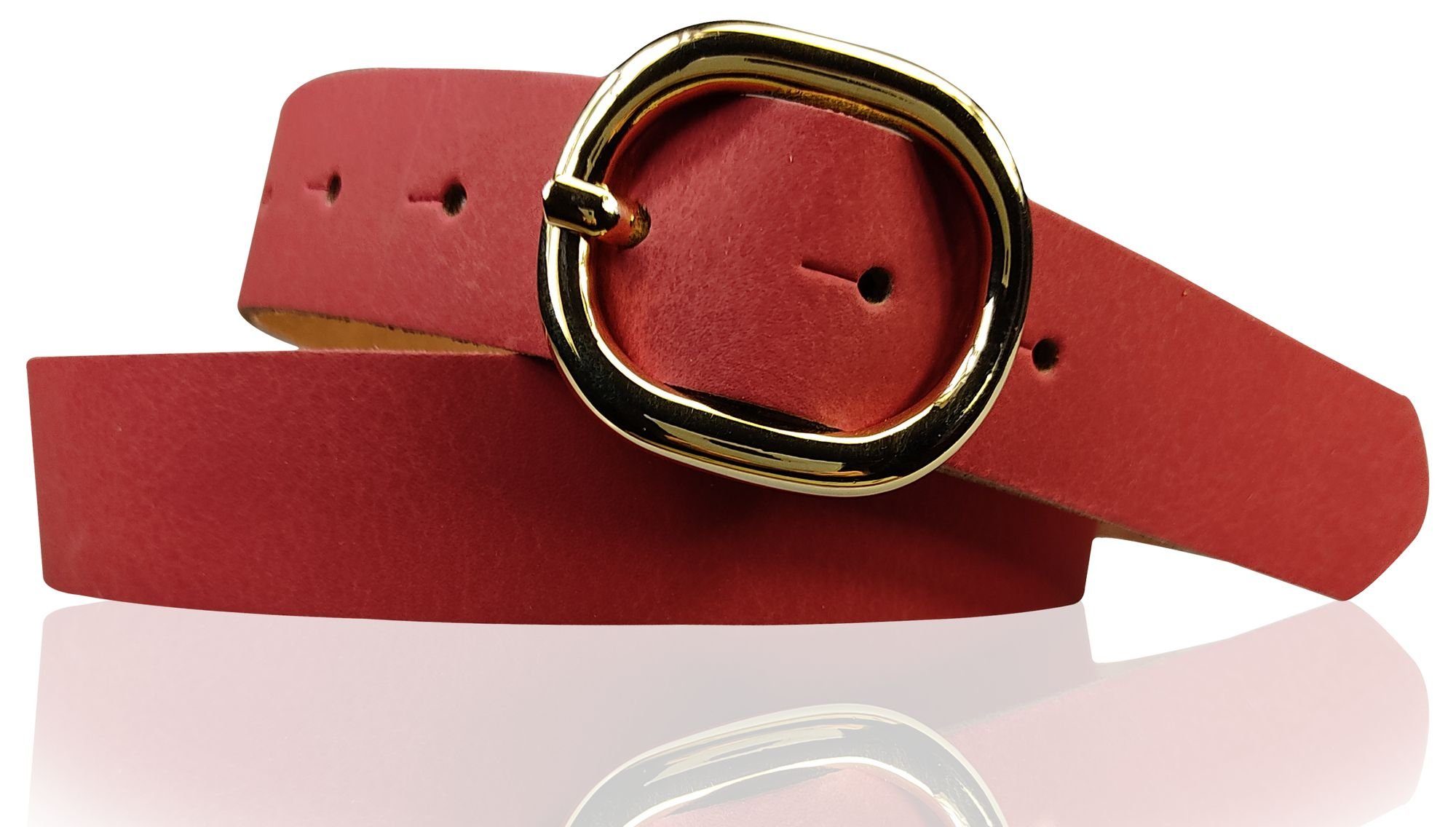 FRONHOFER Hüftgürtel 18621 Damengürtel 3 cm goldene ovale Schnalle, echt Ledergürtel plastikfrei Rot
