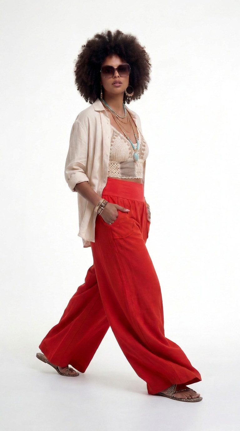 YC Fashion & Style Leinenhose Palazzo Hose weit – Sommerhose mit elastischem Bund und Taschen in Unifarbe