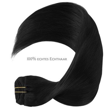 Wennalife Echthaar-Extension 100%Echthaarverlängerung,nahtlose Clip-in-Haarverlängerung,tiefschwarz